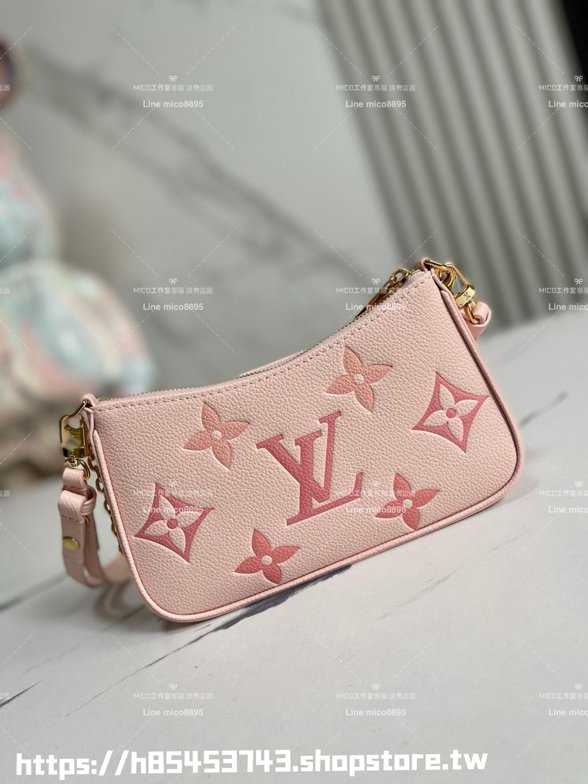 LV m82346 粉色絲印全皮壓紋麻將包 Easy Pouch On Strap 手袋 三合一包 19cm