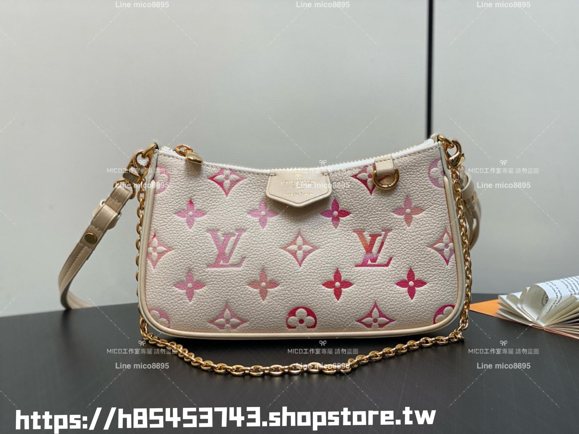 LV 24s限定款 m83448 草莓牛奶 全皮壓紋麻將包 Easy Pouch On Strap 手袋 三合一包 19cm