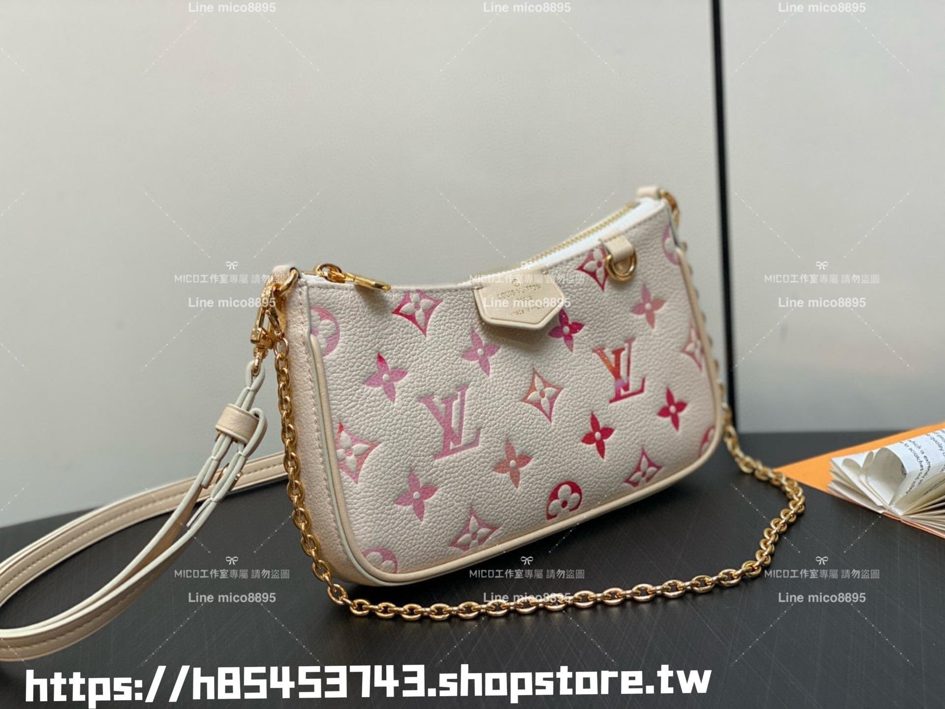 LV 24s限定款 m83448 草莓牛奶 全皮壓紋麻將包 Easy Pouch On Strap 手袋 三合一包 19cm