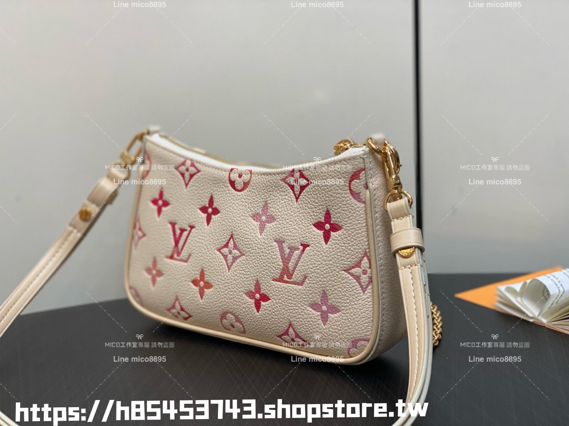 LV 24s限定款 m83448 草莓牛奶 全皮壓紋麻將包 Easy Pouch On Strap 手袋 三合一包 19cm