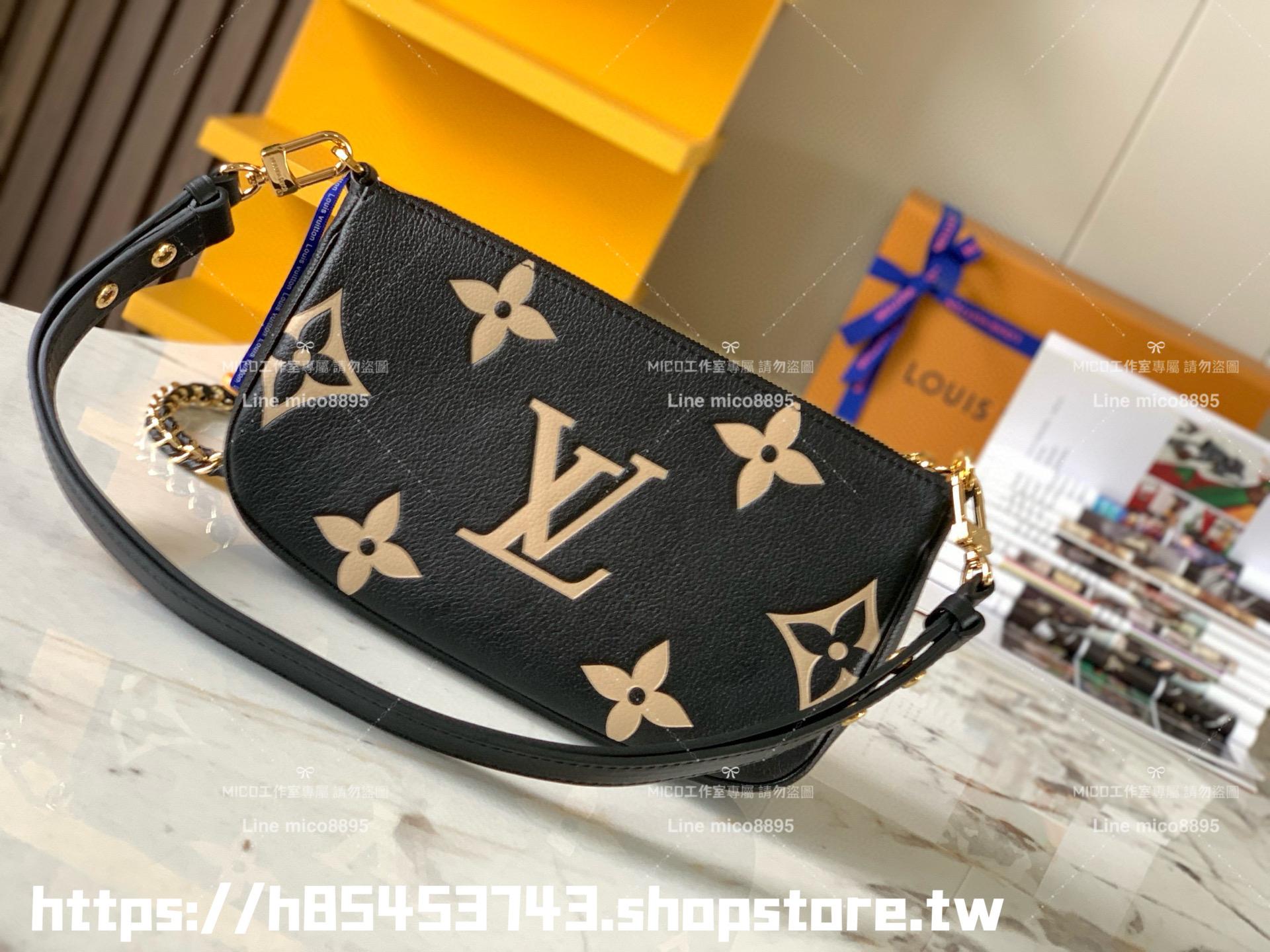 LV 黑色絲印壓紋皮革 Multi MULTI POCHETTE ACCESSOIRES 四合一麻將包 多種背法 24cm