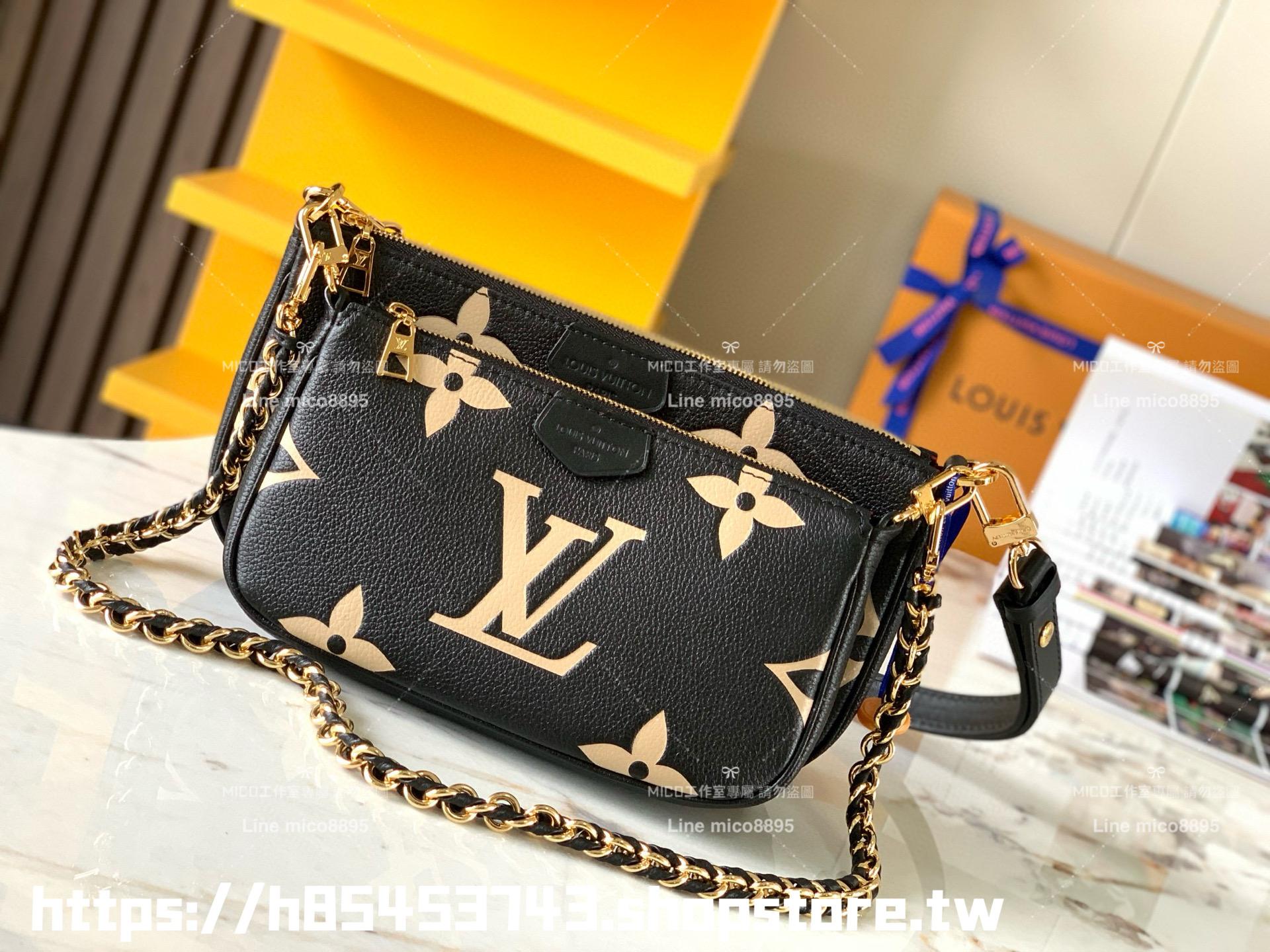 LV 黑色絲印壓紋皮革 Multi MULTI POCHETTE ACCESSOIRES 四合一麻將包 多種背法 24cm