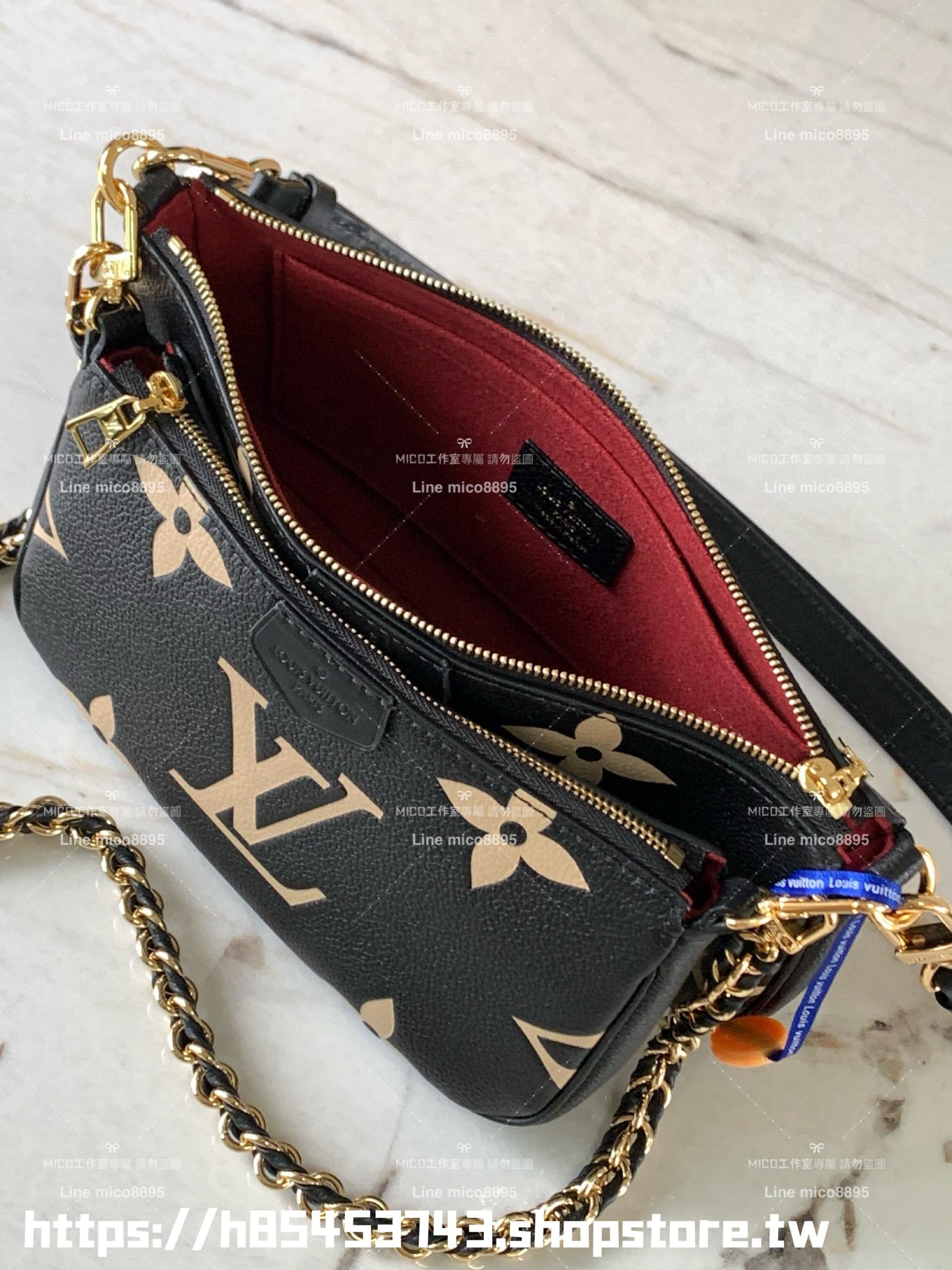 LV 黑色絲印壓紋皮革 Multi MULTI POCHETTE ACCESSOIRES 四合一麻將包 多種背法 24cm