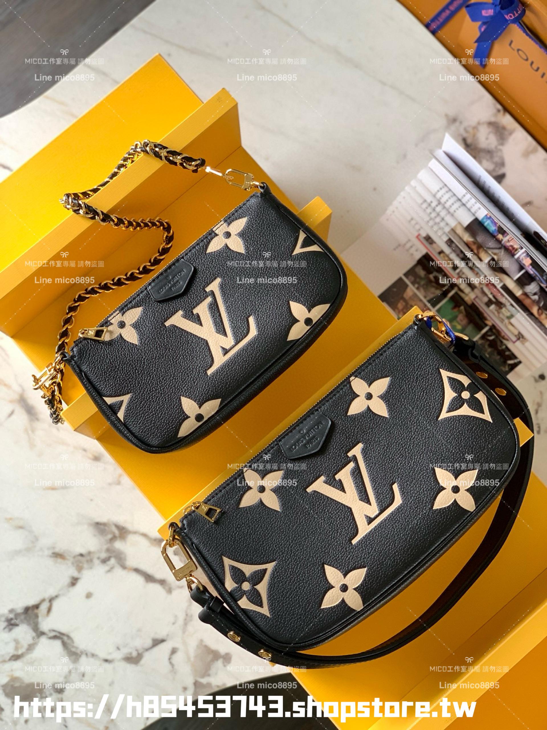 LV 黑色絲印壓紋皮革 Multi MULTI POCHETTE ACCESSOIRES 四合一麻將包 多種背法 24cm