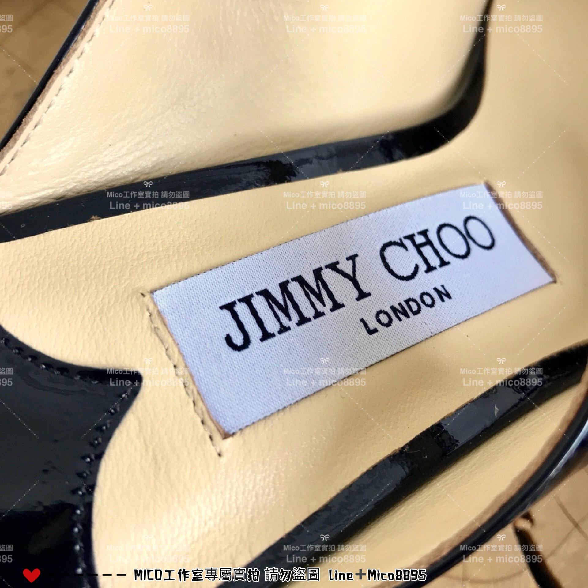 Jimmy Choo｜漆皮黑 尖頭水晶鑽鏈條高跟鞋 女鞋 氣質款 6.5cm 35-40偏小一碼