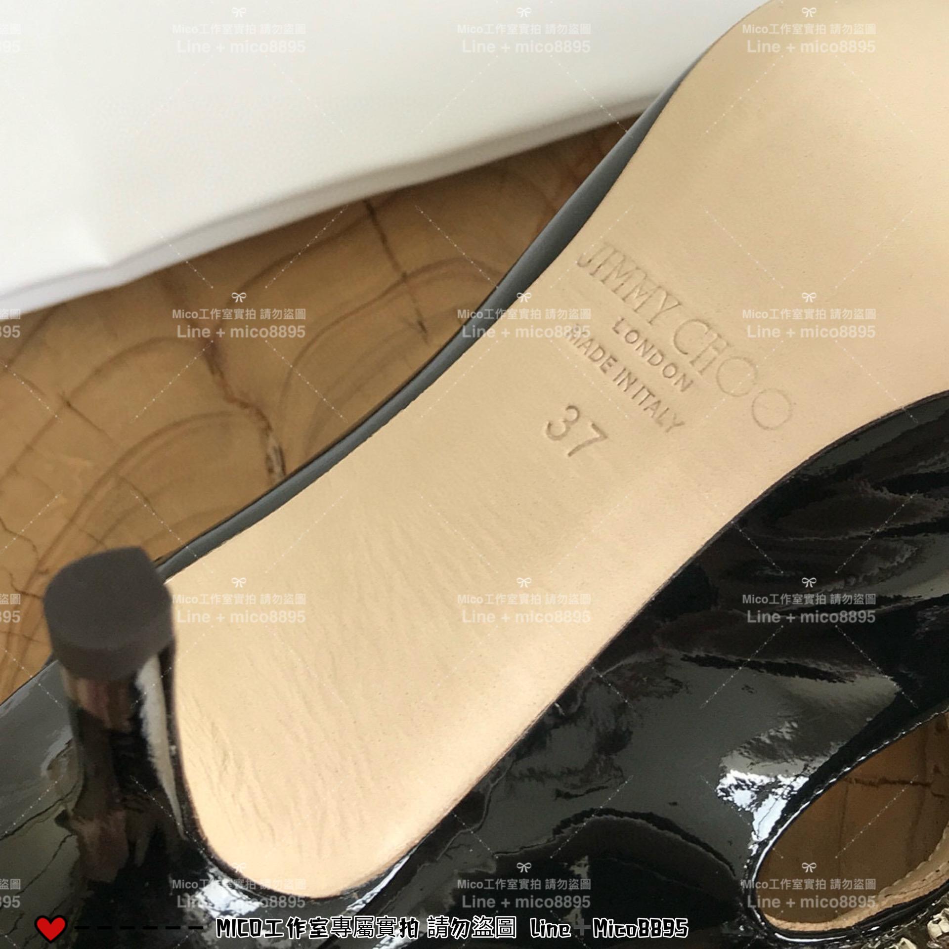 Jimmy Choo｜漆皮黑 尖頭水晶鑽鏈條高跟鞋 女鞋 氣質款 6.5cm 35-40偏小一碼