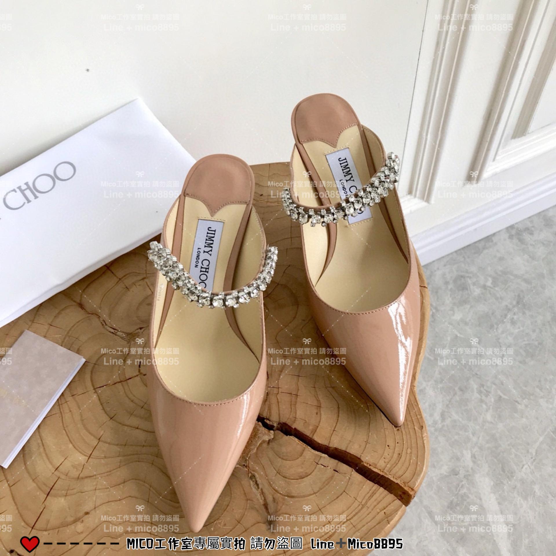 Jimmy Choo｜裸色漆皮 尖頭水晶鑽鏈條高跟鞋 女鞋 氣質款 6.5cm 35-40偏小一碼