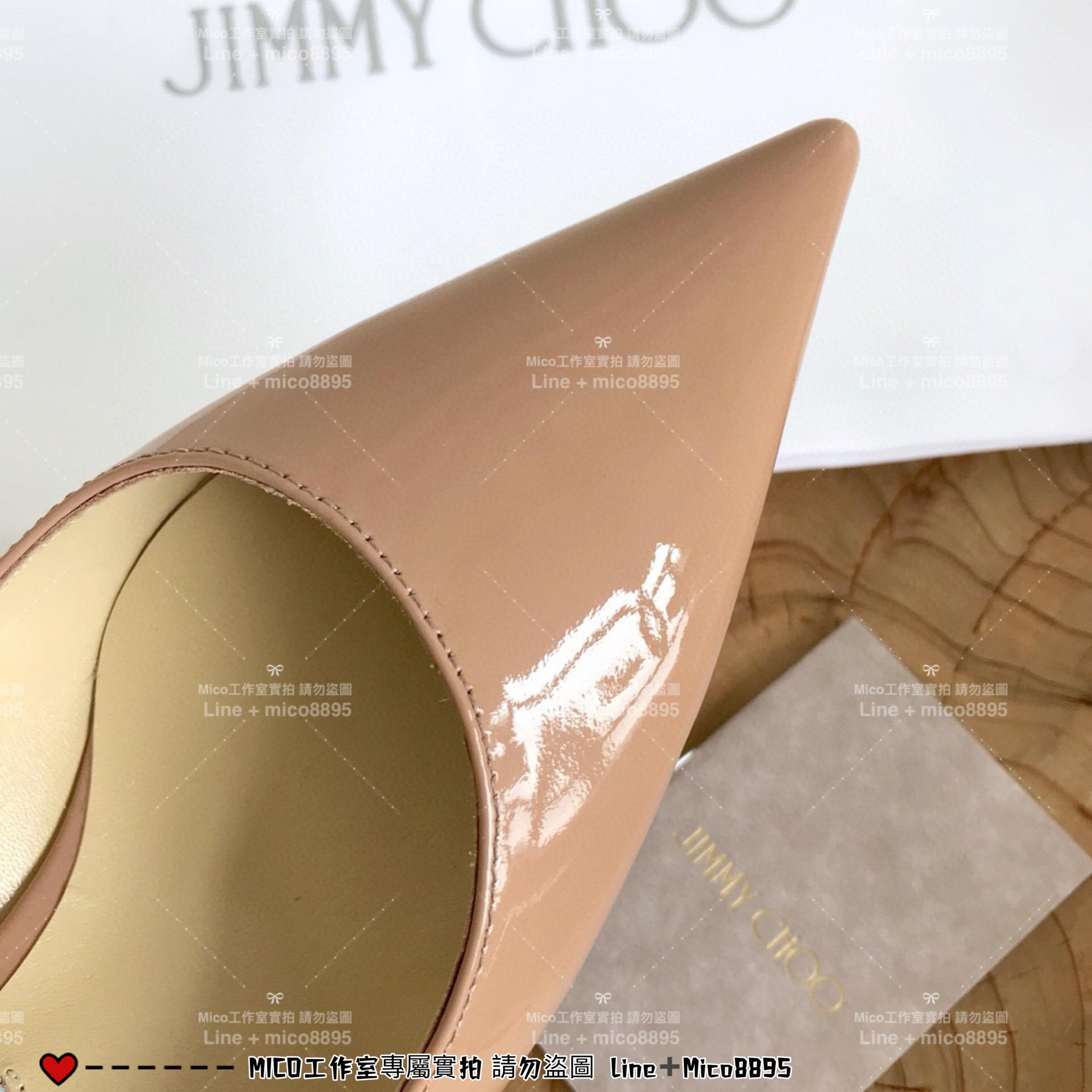 Jimmy Choo｜裸色漆皮 尖頭水晶鑽鏈條高跟鞋 女鞋 氣質款 6.5cm 35-40偏小一碼