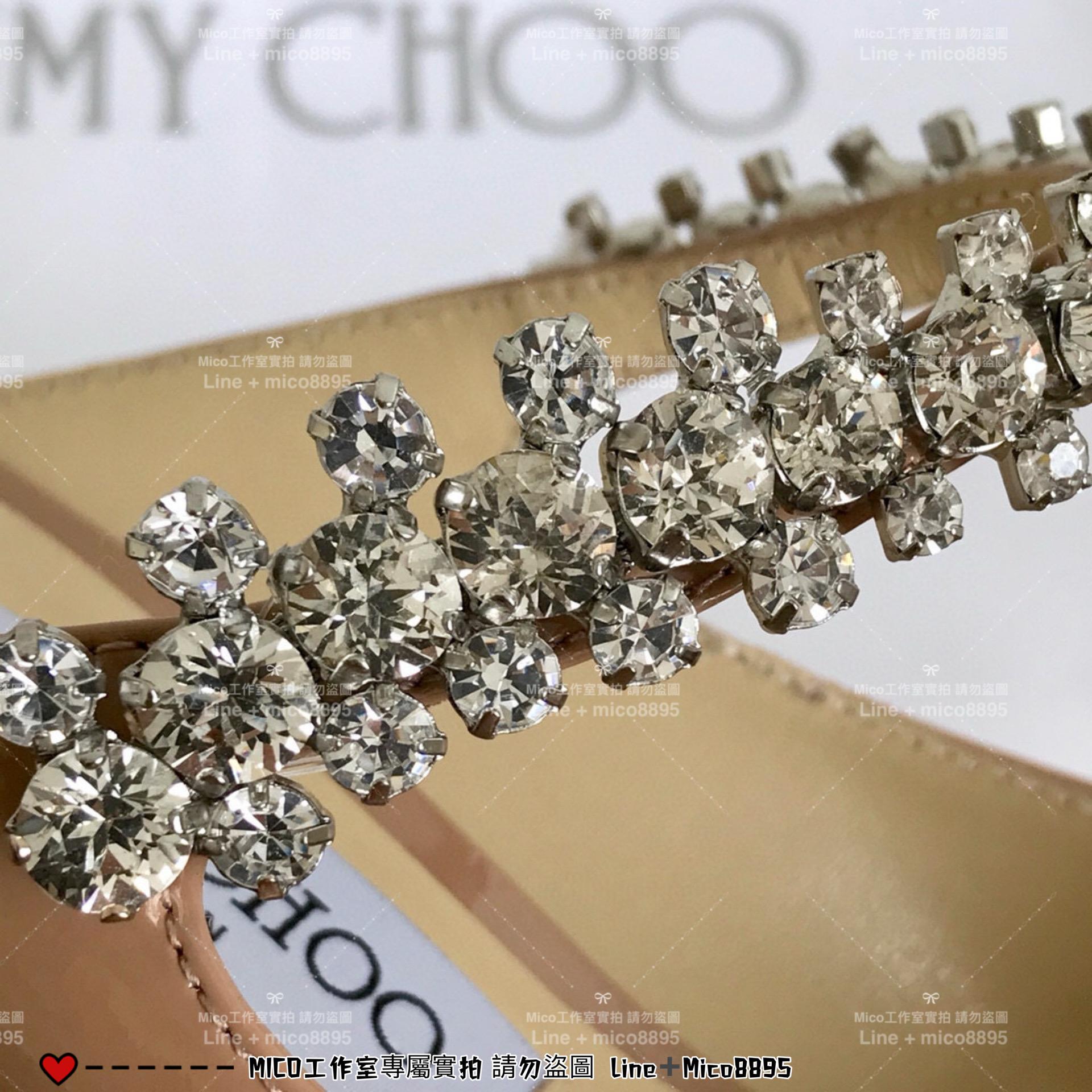 Jimmy Choo｜裸色漆皮 尖頭水晶鑽鏈條高跟鞋 女鞋 氣質款 6.5cm 35-40偏小一碼