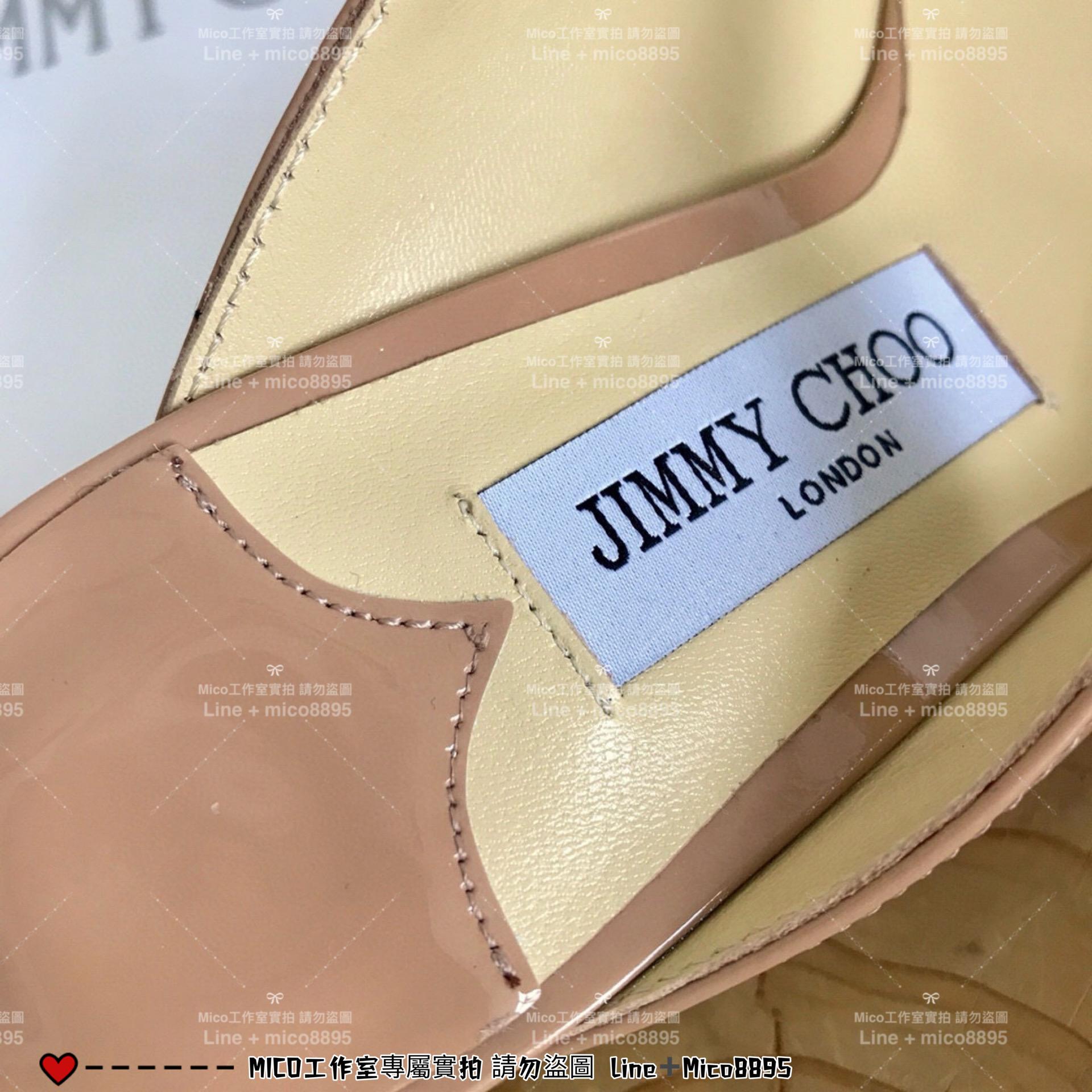 Jimmy Choo｜裸色漆皮 尖頭水晶鑽鏈條高跟鞋 女鞋 氣質款 6.5cm 35-40偏小一碼