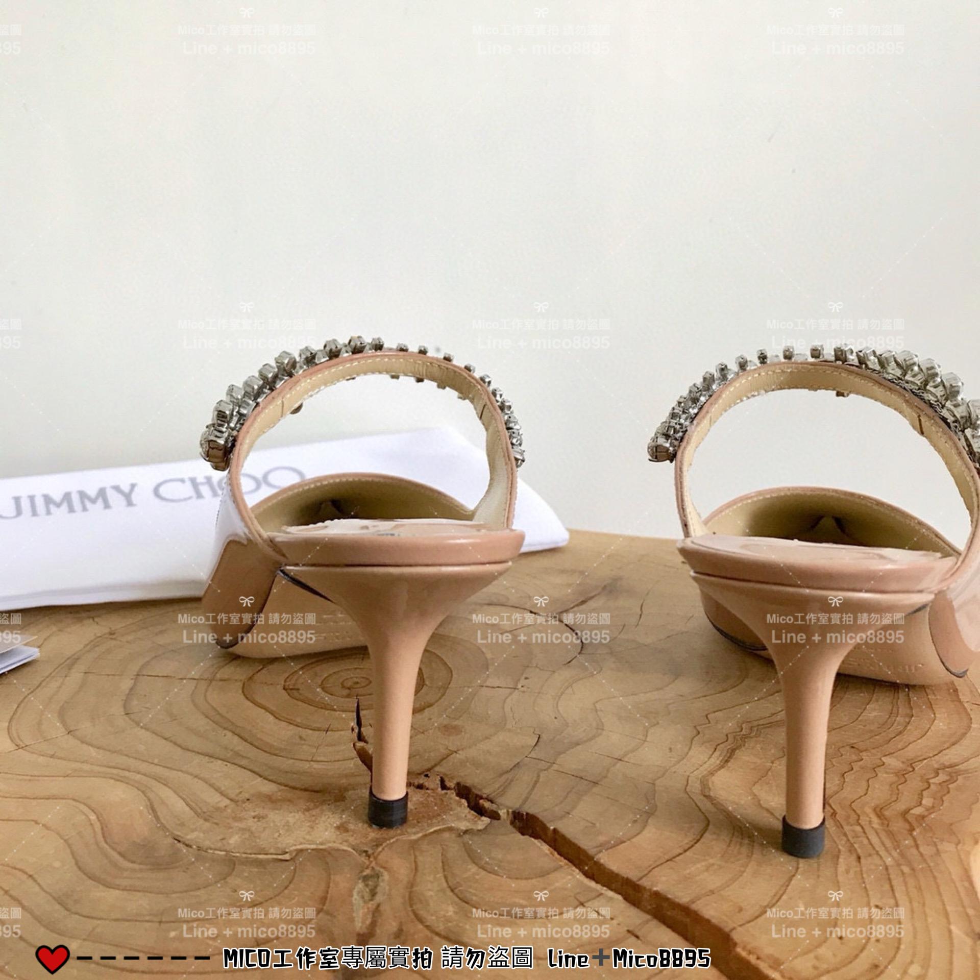 Jimmy Choo｜裸色漆皮 尖頭水晶鑽鏈條高跟鞋 女鞋 氣質款 6.5cm 35-40偏小一碼