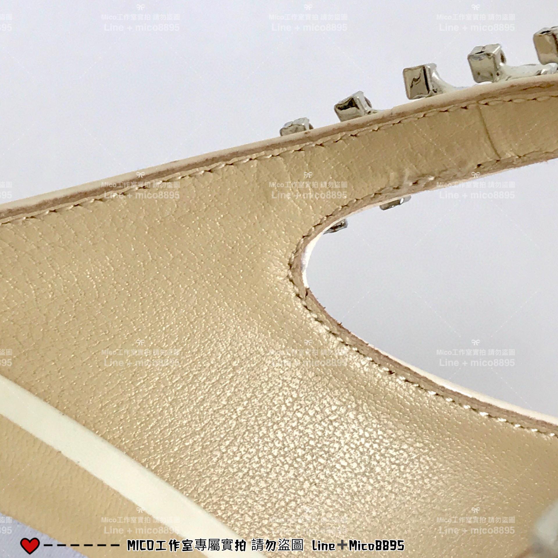 Jimmy Choo｜白色漆皮 尖頭水晶鑽鏈條高跟鞋 女鞋 氣質款 6.5cm 35-40偏小一碼