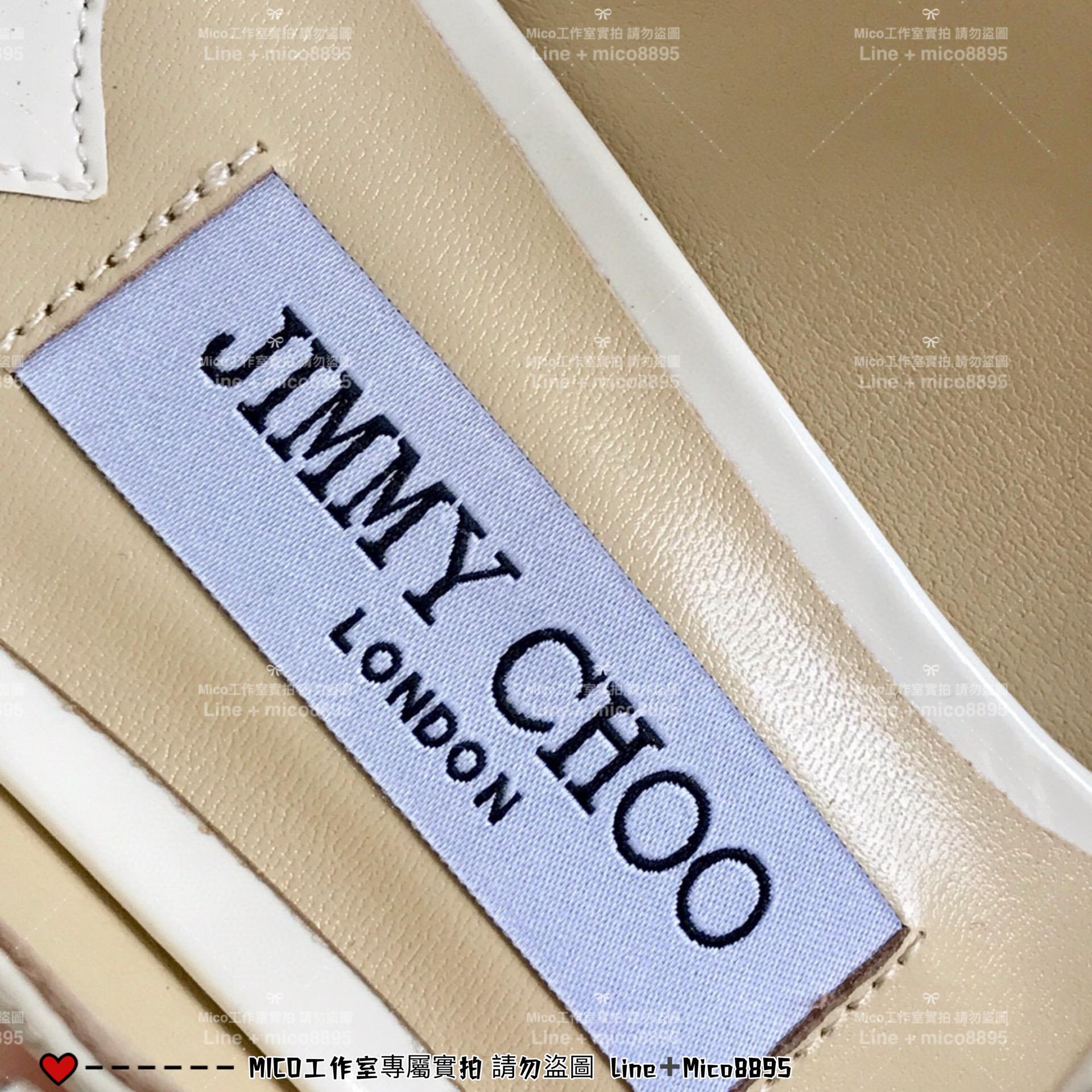 Jimmy Choo｜白色漆皮 尖頭水晶鑽鏈條高跟鞋 女鞋 氣質款 6.5cm 35-40偏小一碼