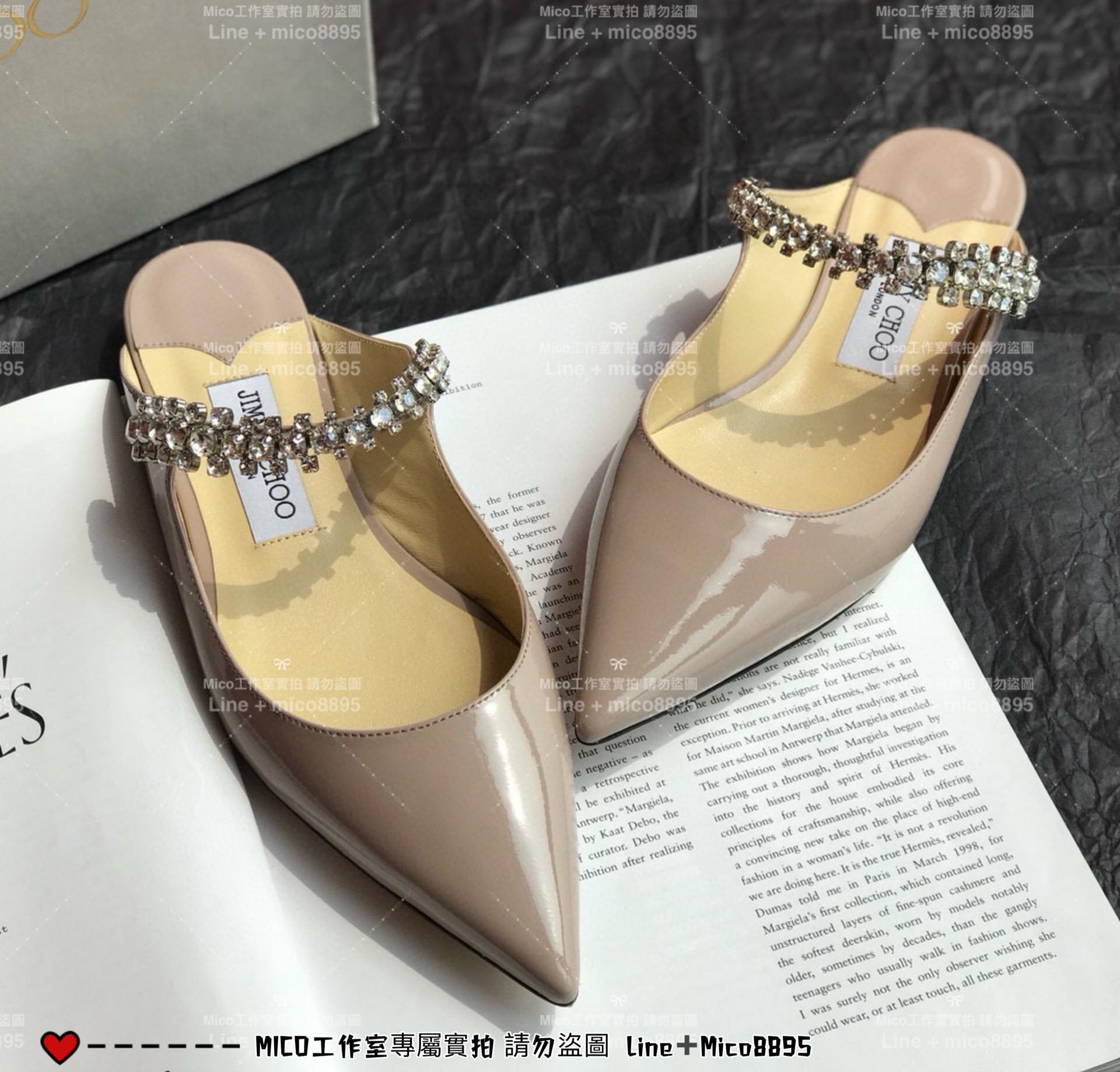 Jimmy Choo｜裸色漆皮 平底款 尖頭水晶鑽鏈條高跟鞋 女鞋 氣質款 35-40