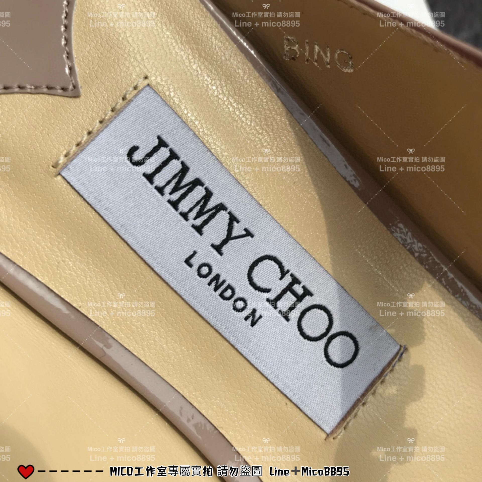 Jimmy Choo｜裸色漆皮 平底款 尖頭水晶鑽鏈條高跟鞋 女鞋 氣質款 35-40