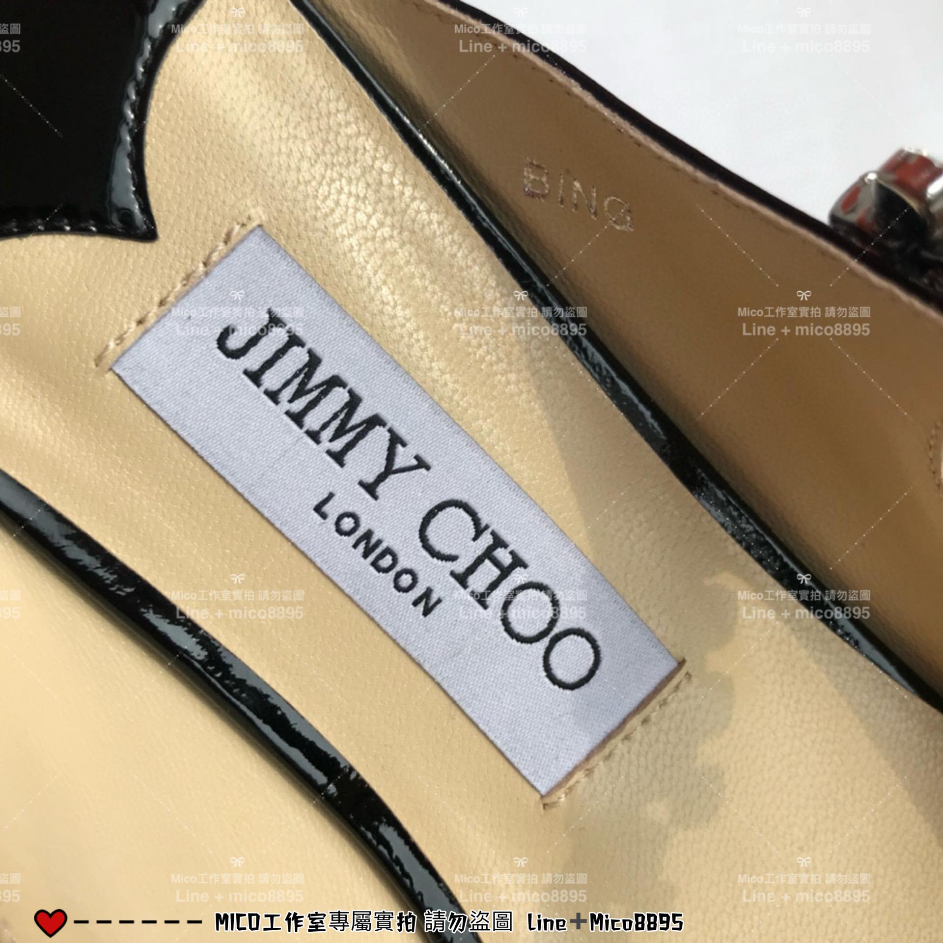 Jimmy Choo｜黑色漆皮 平底款 尖頭水晶鑽鏈條高跟鞋 女鞋 氣質款 35-40