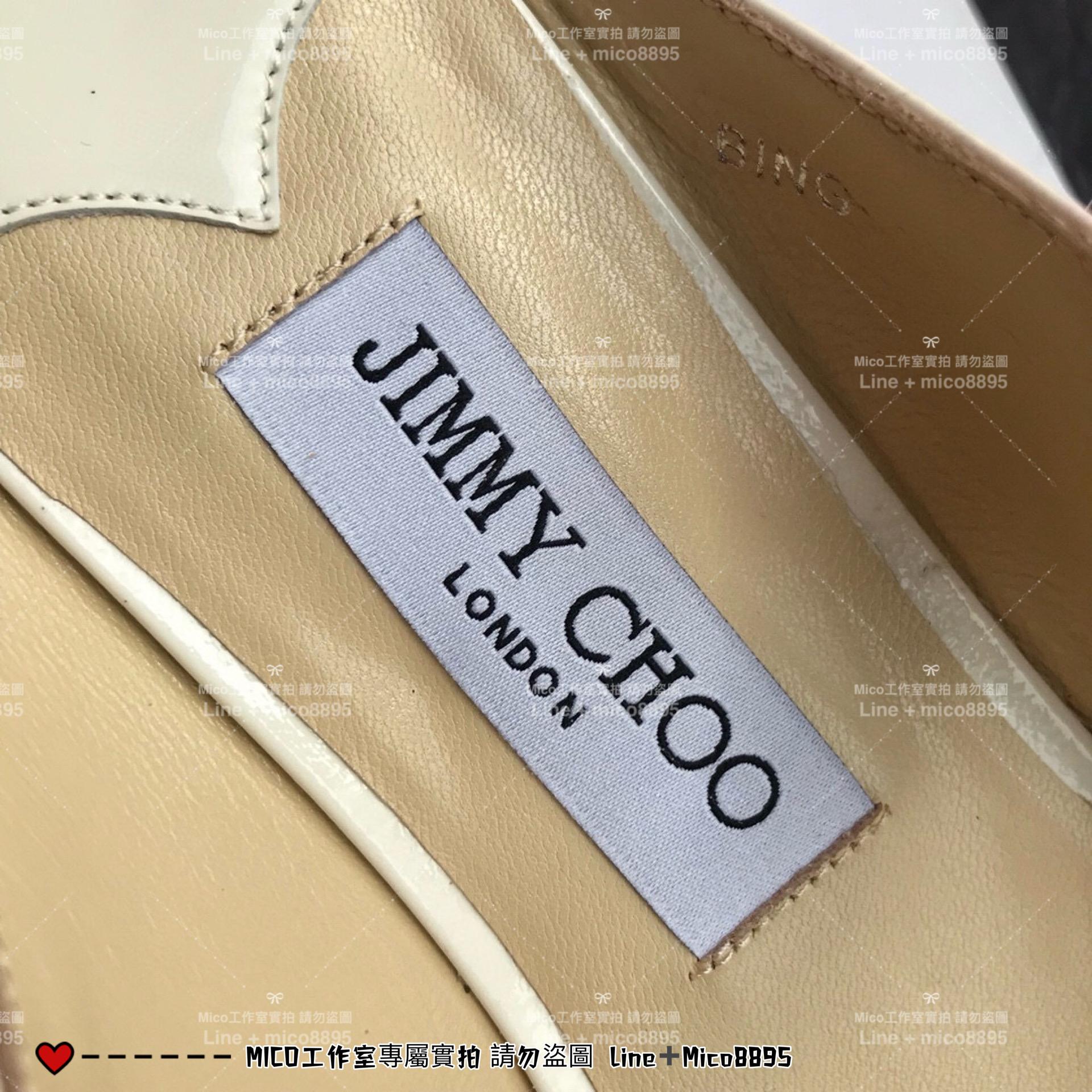 Jimmy Choo｜白色漆皮 平底款 尖頭水晶鑽鏈條高跟鞋 女鞋 氣質款 35-40