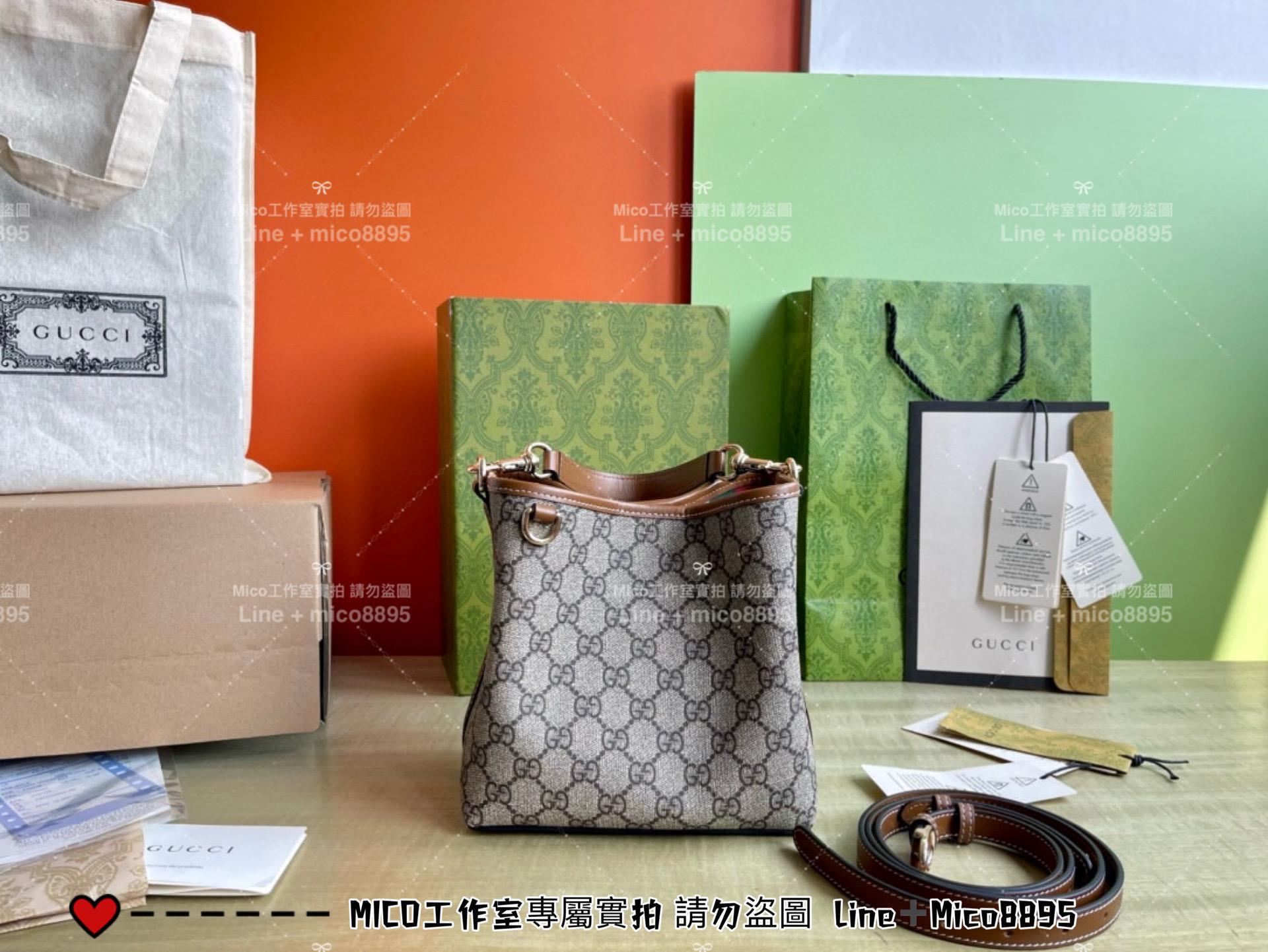 GUCCI 早秋新款 EMBLEM系列 老花GG小水桶包 手提斜跨包 20cm