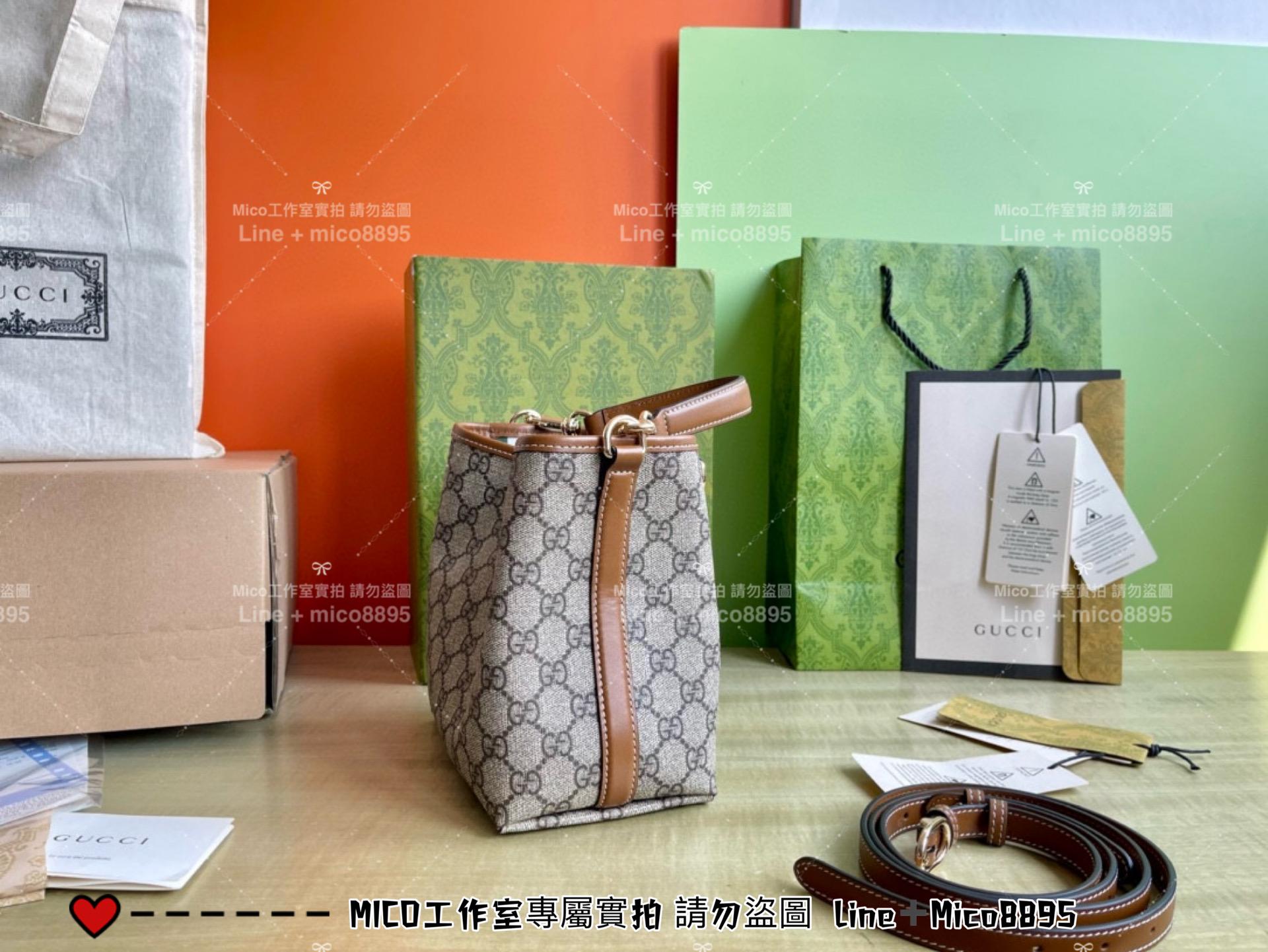 GUCCI 早秋新款 EMBLEM系列 老花GG小水桶包 手提斜跨包 20cm