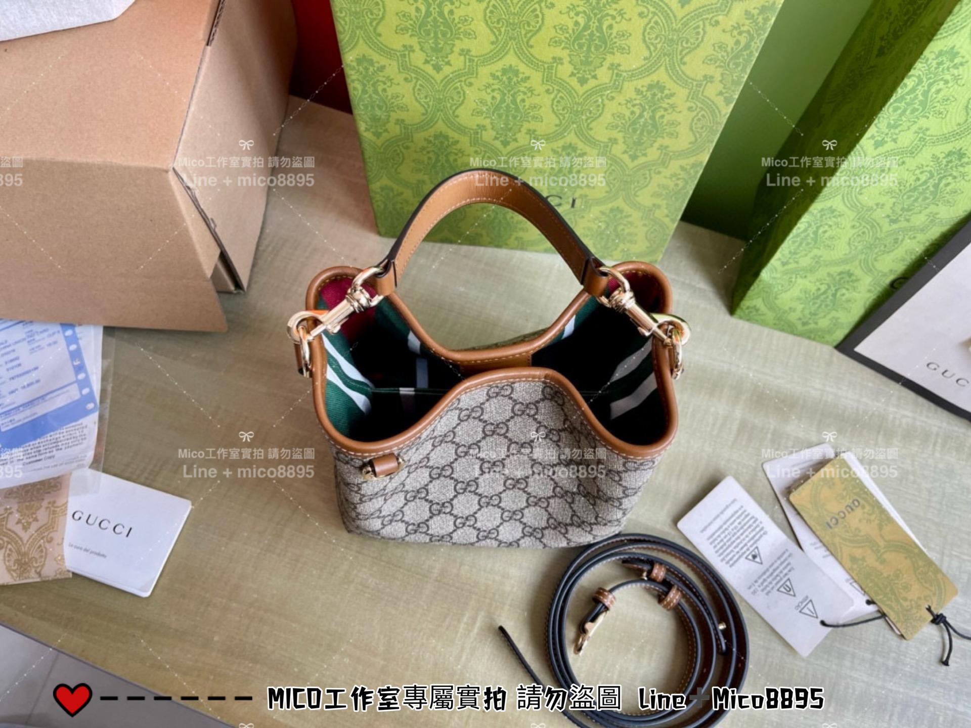 GUCCI 早秋新款 EMBLEM系列 老花GG小水桶包 手提斜跨包 20cm