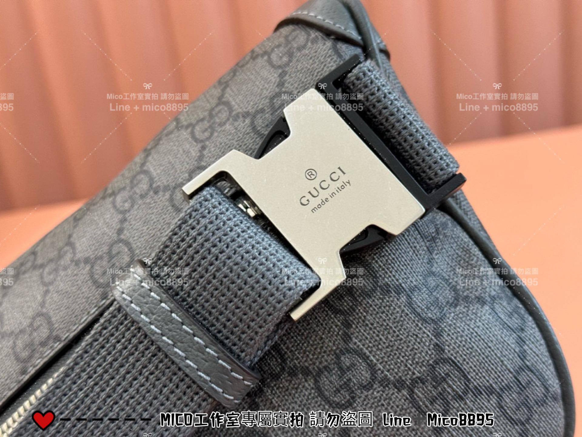 GUCCI 黑灰色 OPHIDIA系列老花腰包 胸包 男包 26cm