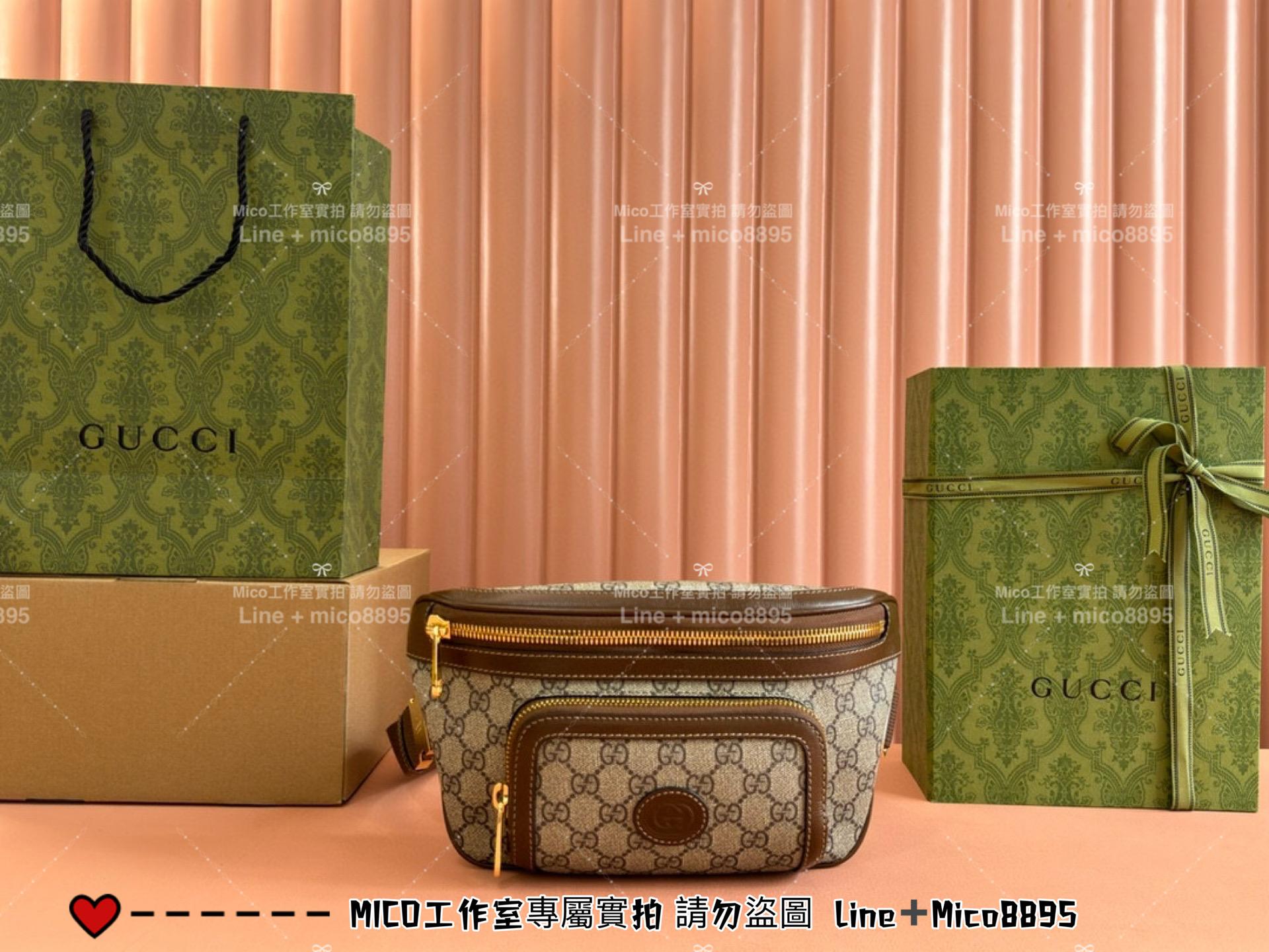 GUCCI 棕色 OPHIDIA系列老花腰包 胸包 男包 26cm