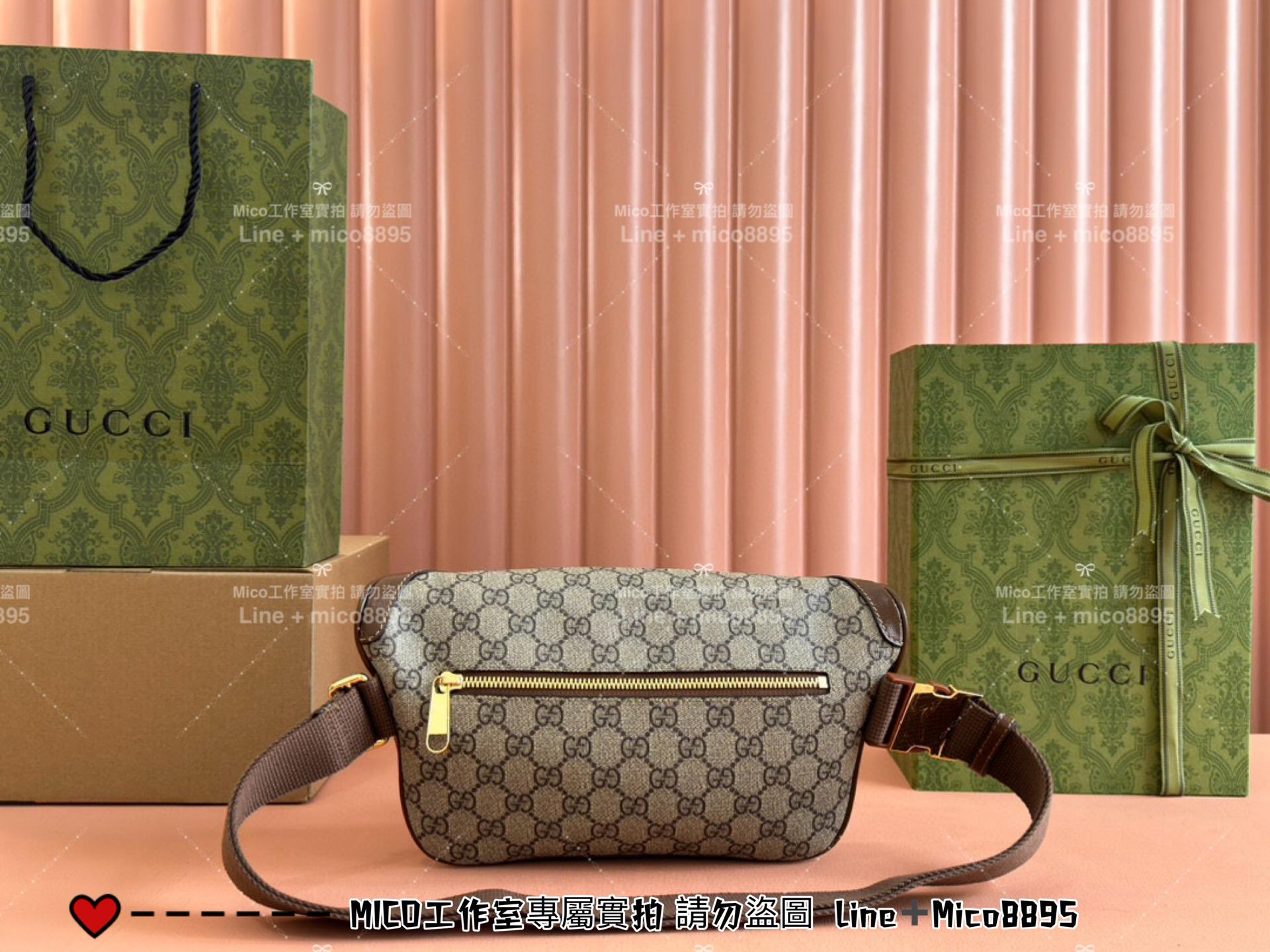 GUCCI 棕色 OPHIDIA系列老花腰包 胸包 男包 26cm