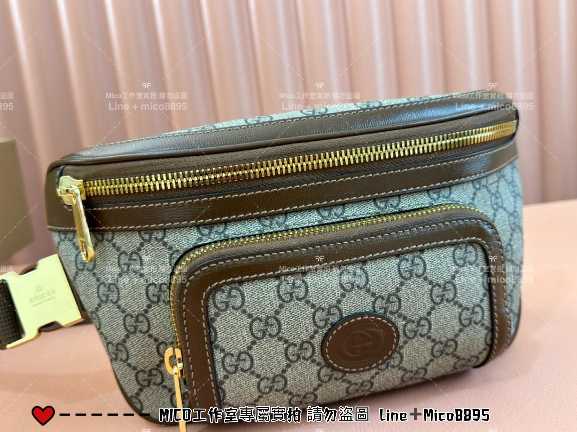 GUCCI 棕色 OPHIDIA系列老花腰包 胸包 男包 26cm