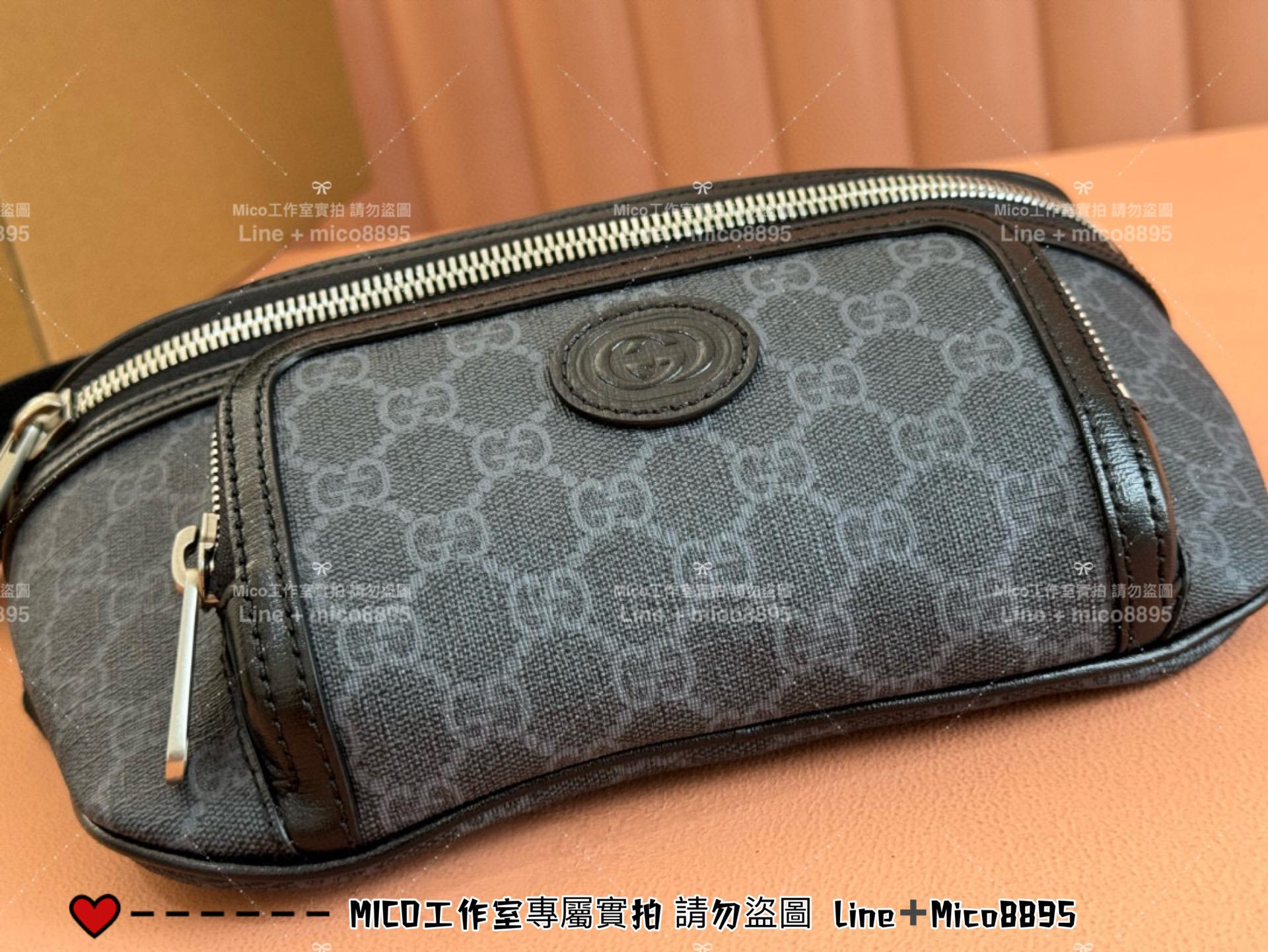 GUCCI 黑色 OPHIDIA系列老花腰包 Retro胸包 男包 26cm