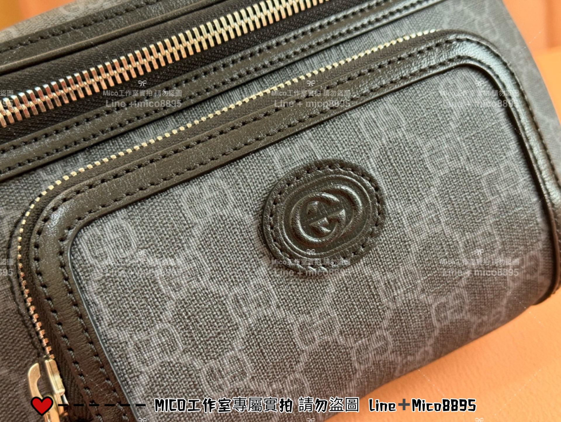 GUCCI 黑色 OPHIDIA系列老花腰包 Retro胸包 男包 26cm