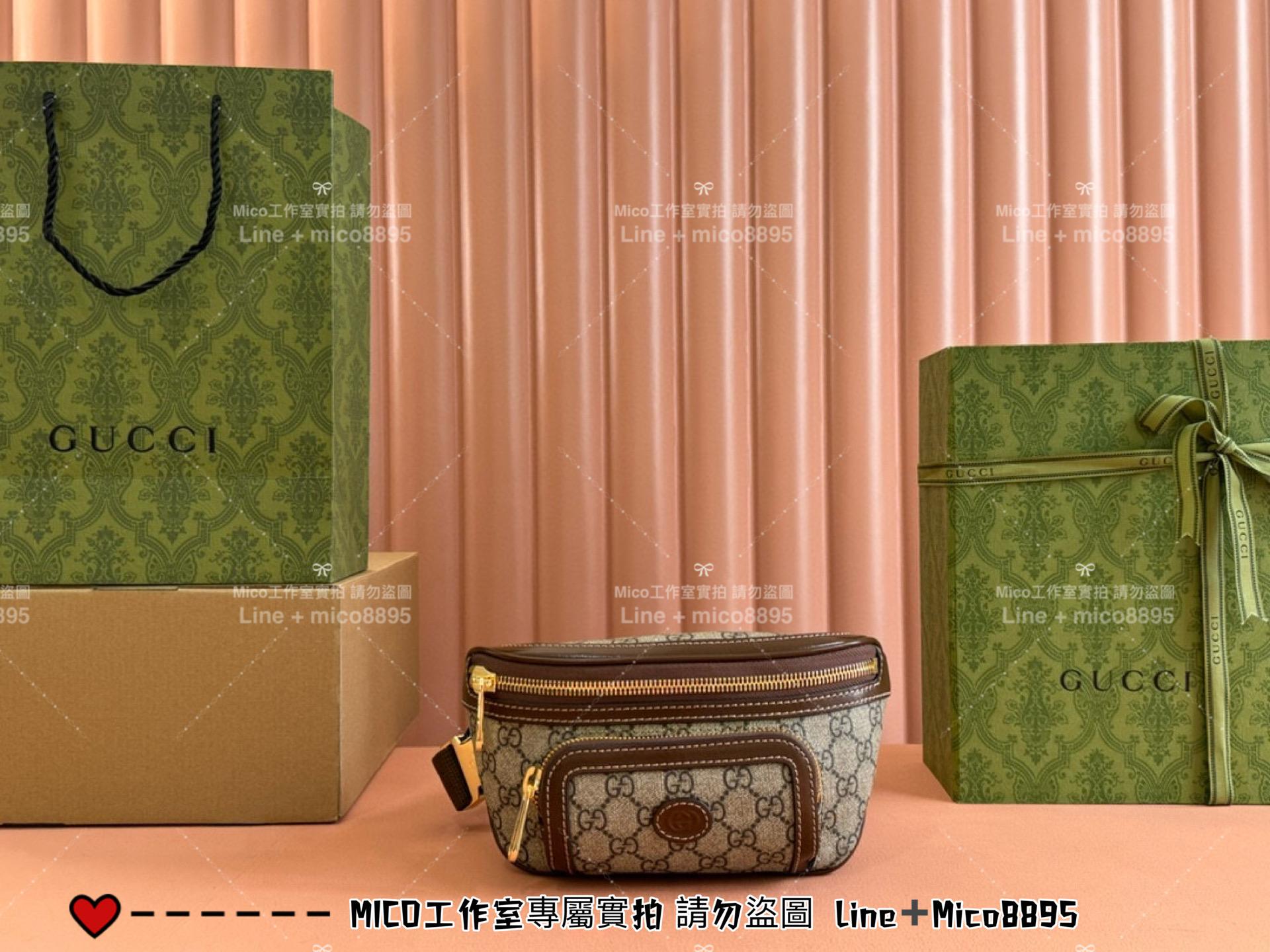 GUCCI 棕色小號 Ophidia系列老花腰包 Retro胸包 男包 女包 小號24cm