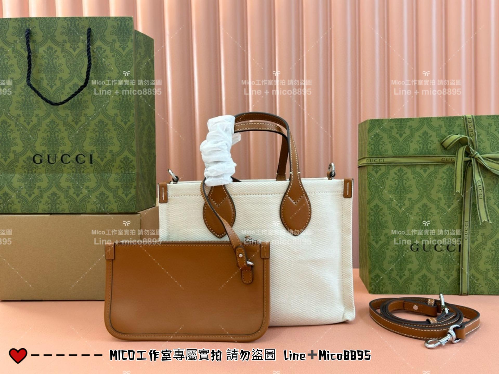 GUCCI 24春夏款 帆布托特包 棕色小號 28cm 可手提與斜挎