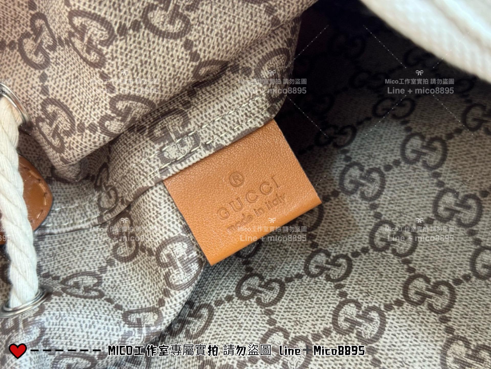 GUCCI 24春夏款 度假風格 帆布抽繩水桶包 小號 22.5cm 可手提與斜挎