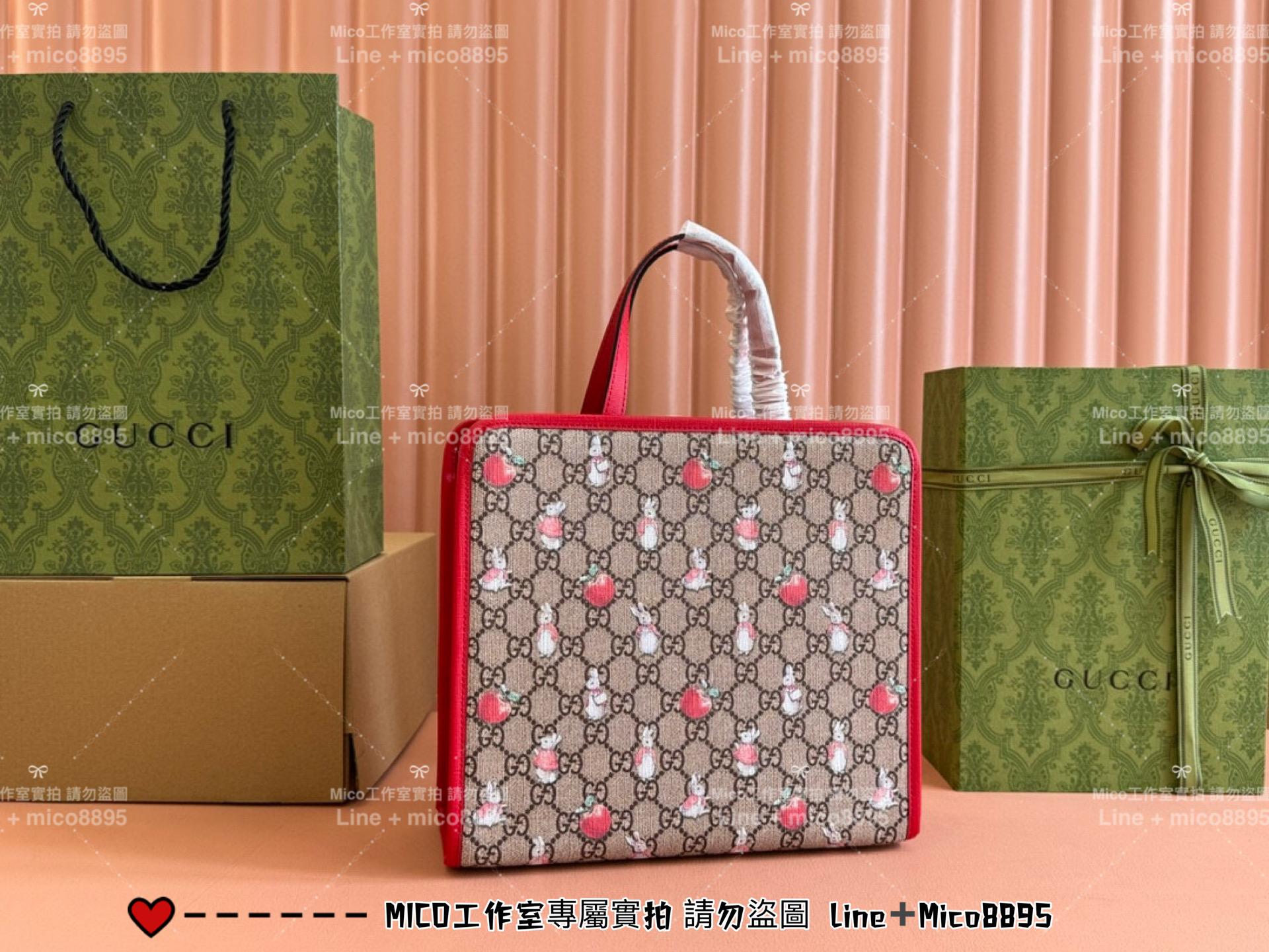 GUCCI 24S 插畫家聯名兒童包系列 兔子印花手提包 28.5cm