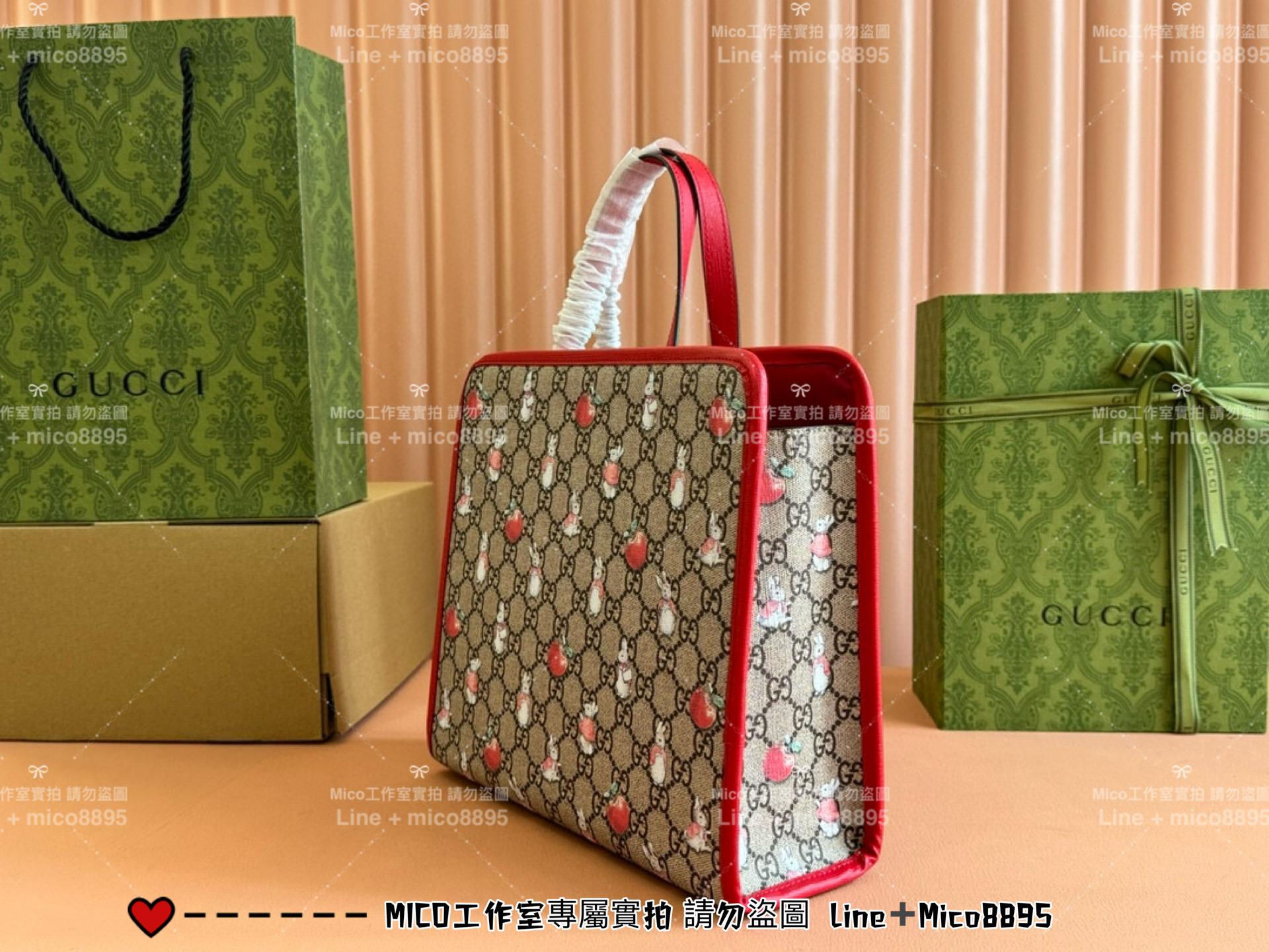 GUCCI 24S 插畫家聯名兒童包系列 兔子印花手提包 28.5cm