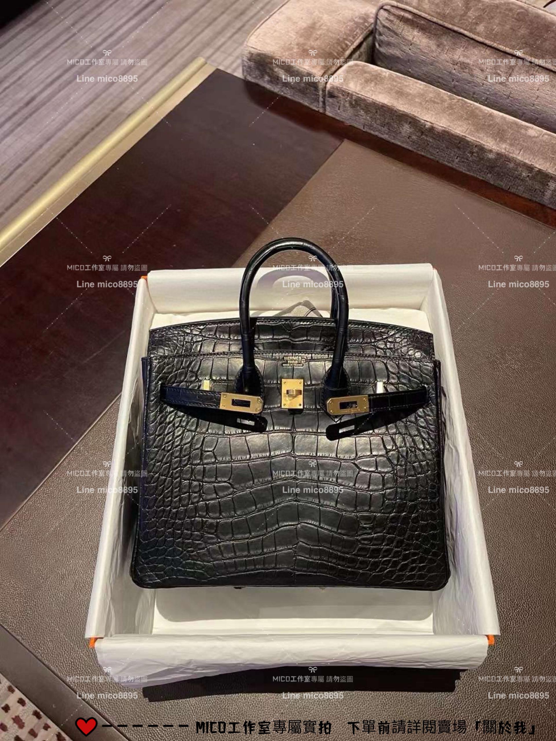 HERMES Birkin25霧面鱷魚黑色 美洲霧面鱷魚 高級純手工製作