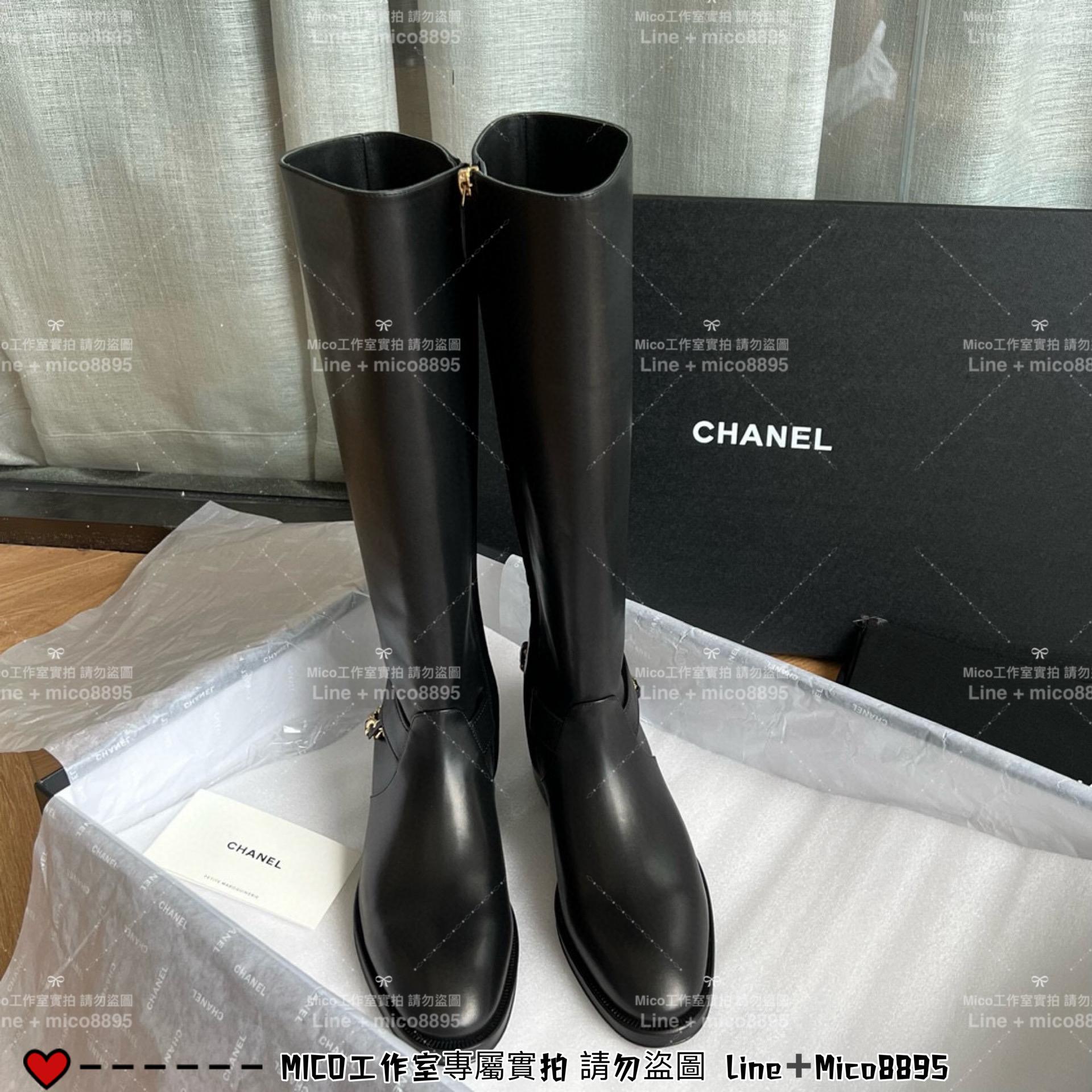 Chanel｜22A 後跟騎士鏈條真皮騎士長靴 外層牛皮/內裡羊皮 35-40