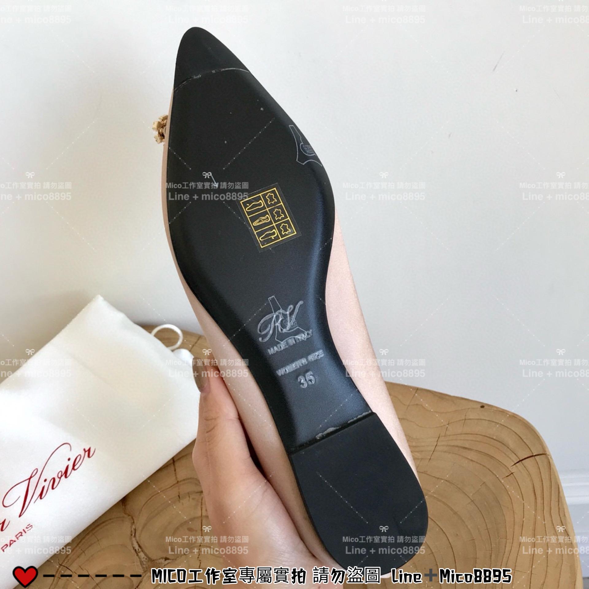 ROGER VIVIER RV 香檳色真絲 雪花釦尖頭平底鞋 施華洛世奇水鑽 女鞋 35-40