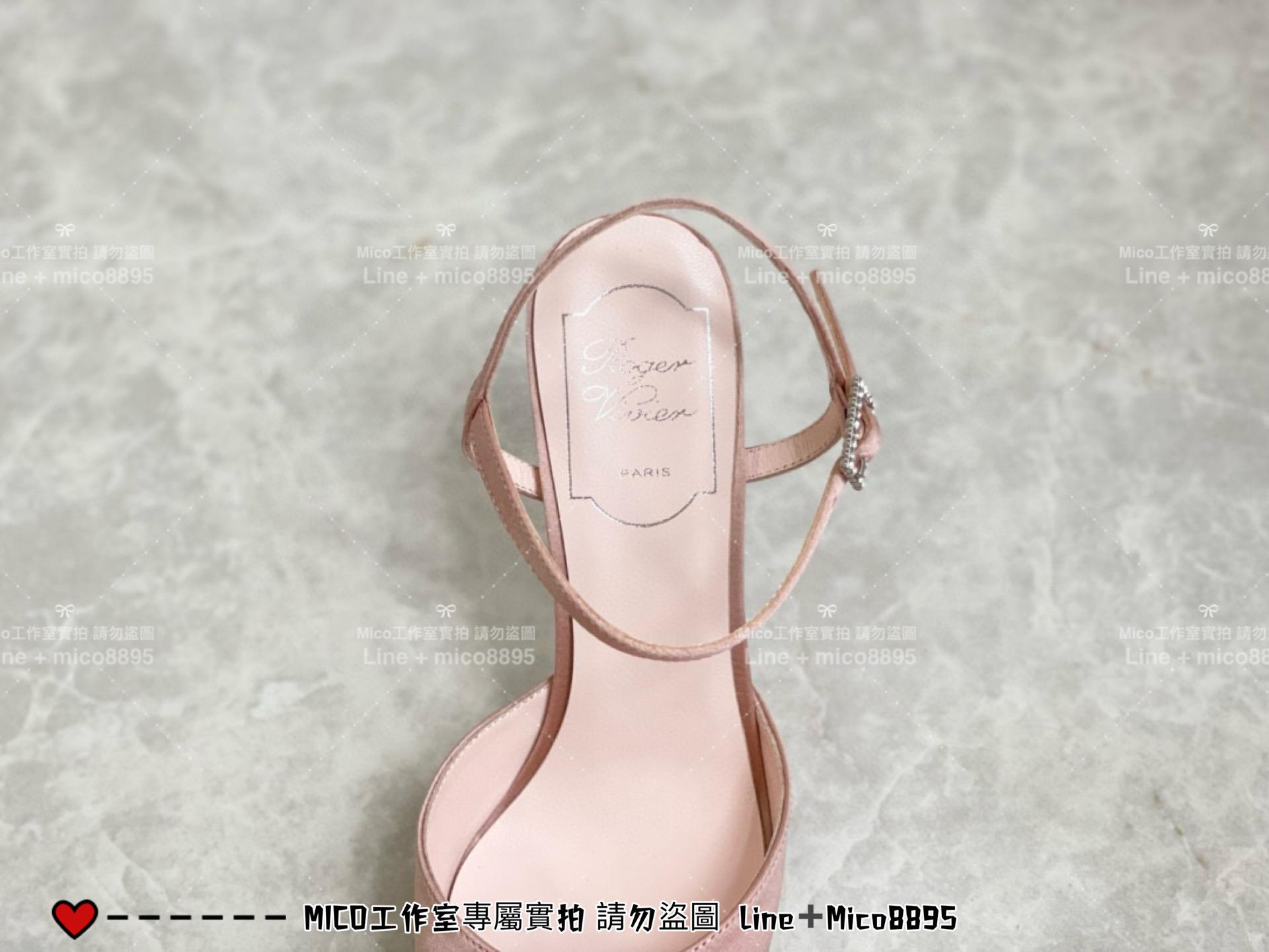 ROGER VIVIER 香檳金真絲 RV 花鑽 方釦 真絲高跟涼鞋 繫帶跟鞋/高跟鞋 施華洛世奇水鑽 女鞋 35-40（可訂34）