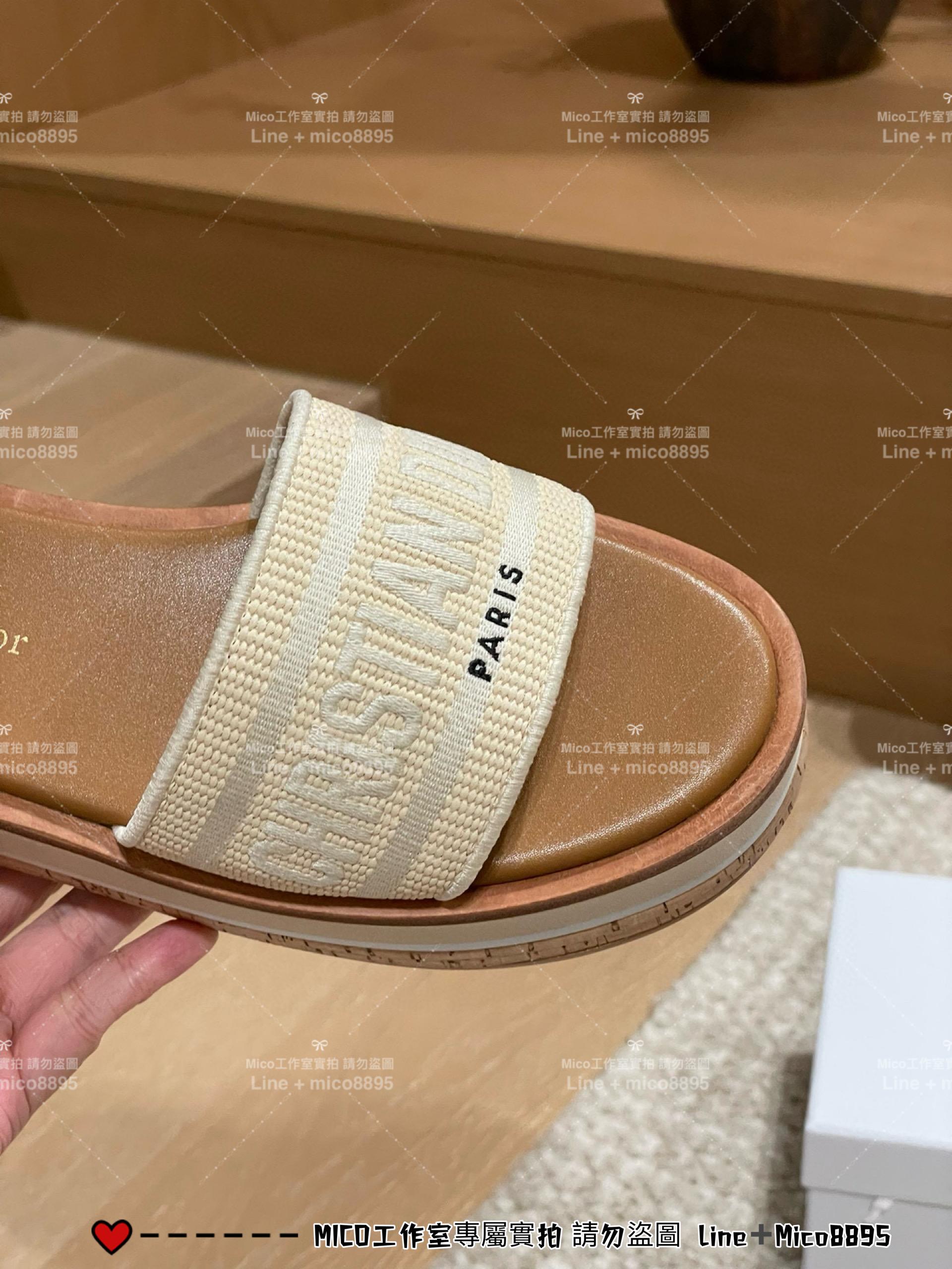 DIOR 度假風格 米色刺繡 Dway 厚底涼鞋 拖鞋 35-40