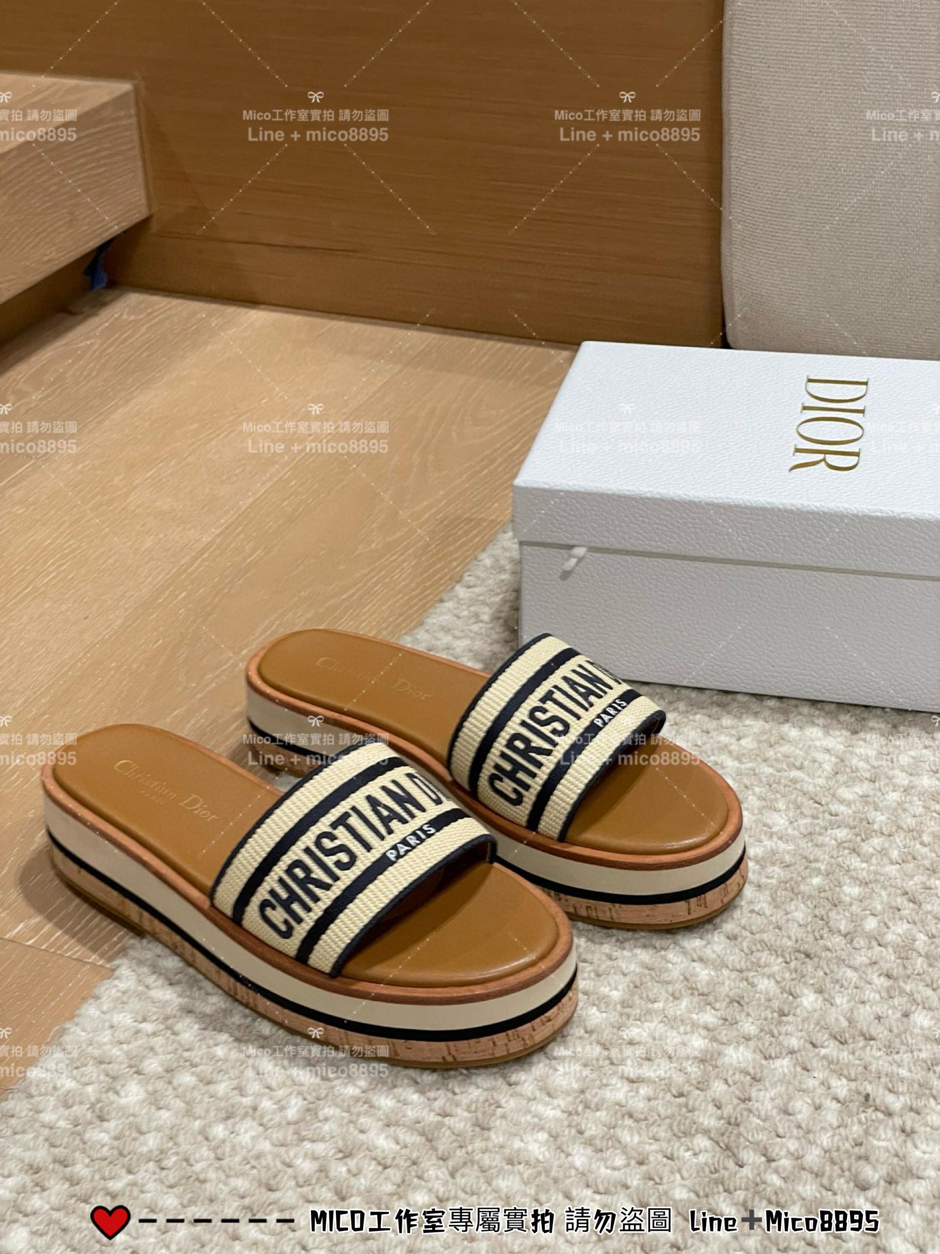 DIOR 度假風格 黑色刺繡 Dway 厚底涼鞋 拖鞋 35-40