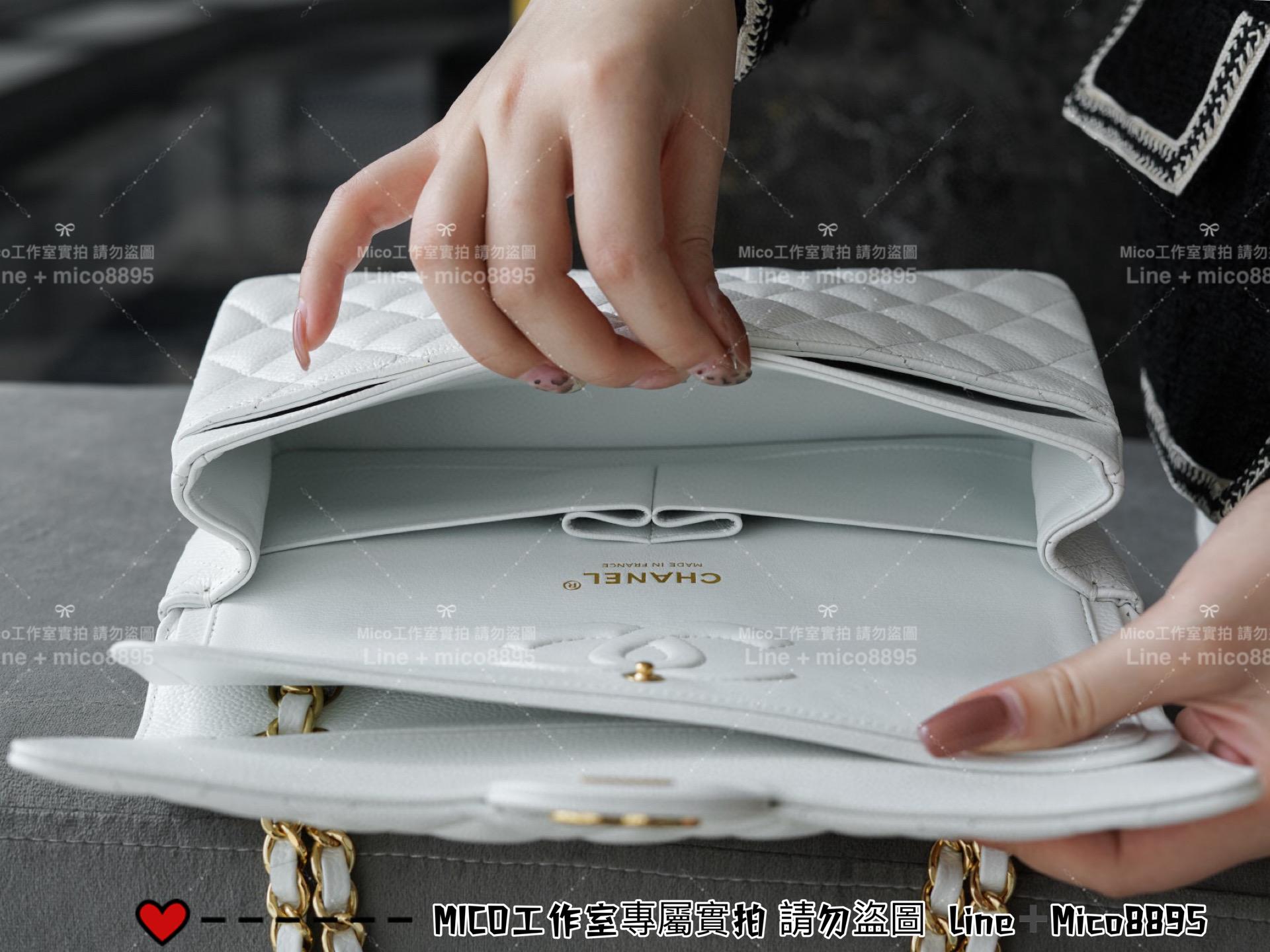 Chanel 香奈兒 Classic Flap CF 中號/荔枝皮/牛皮 經典口蓋包 仙女白/金釦 季節色/下單請先詢問 25cm 