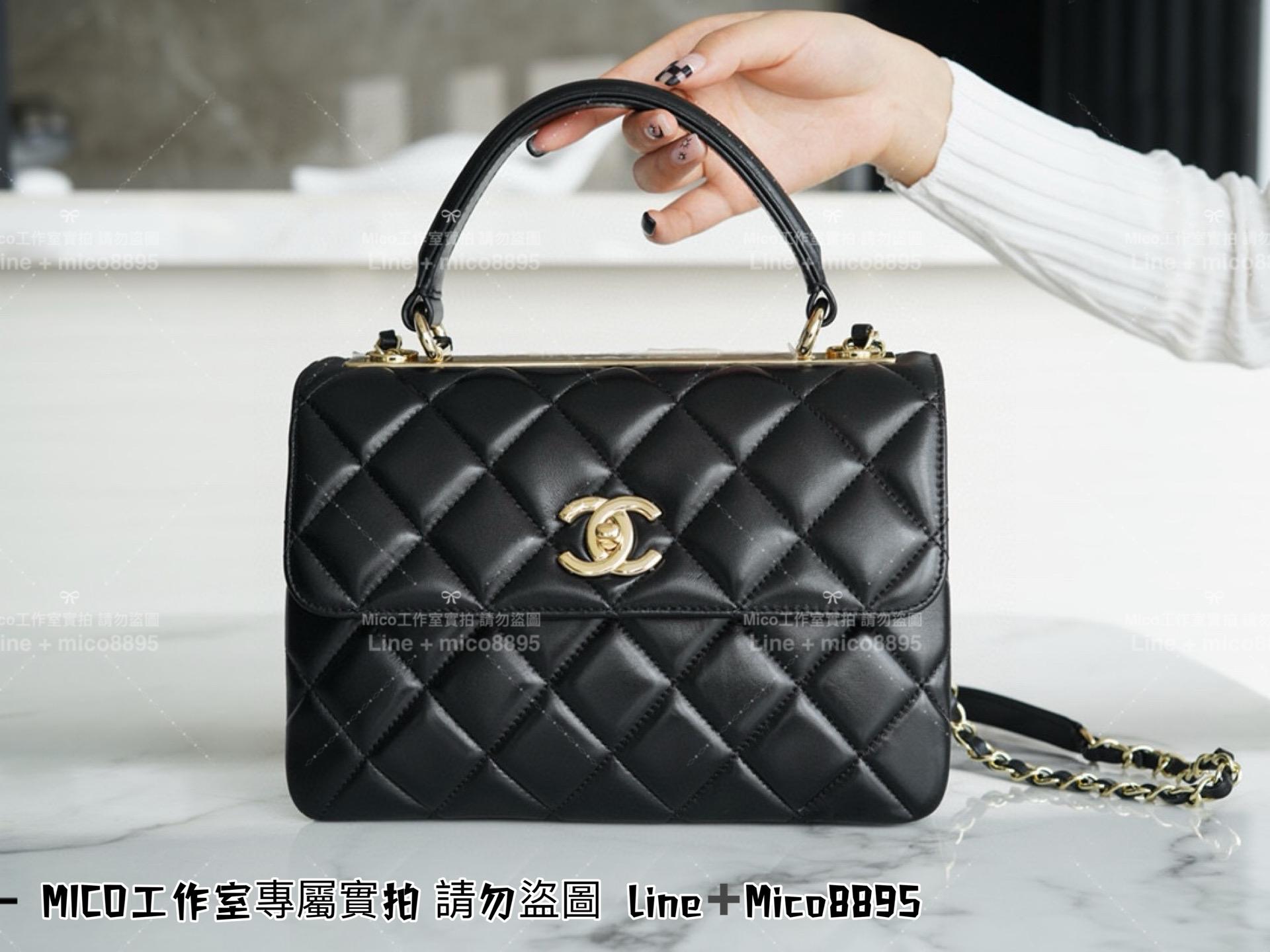 Chanel 香奈兒 知性風 黑色小羊皮 經典款 菱格Trendy cc 手提肩背風琴包 25cm