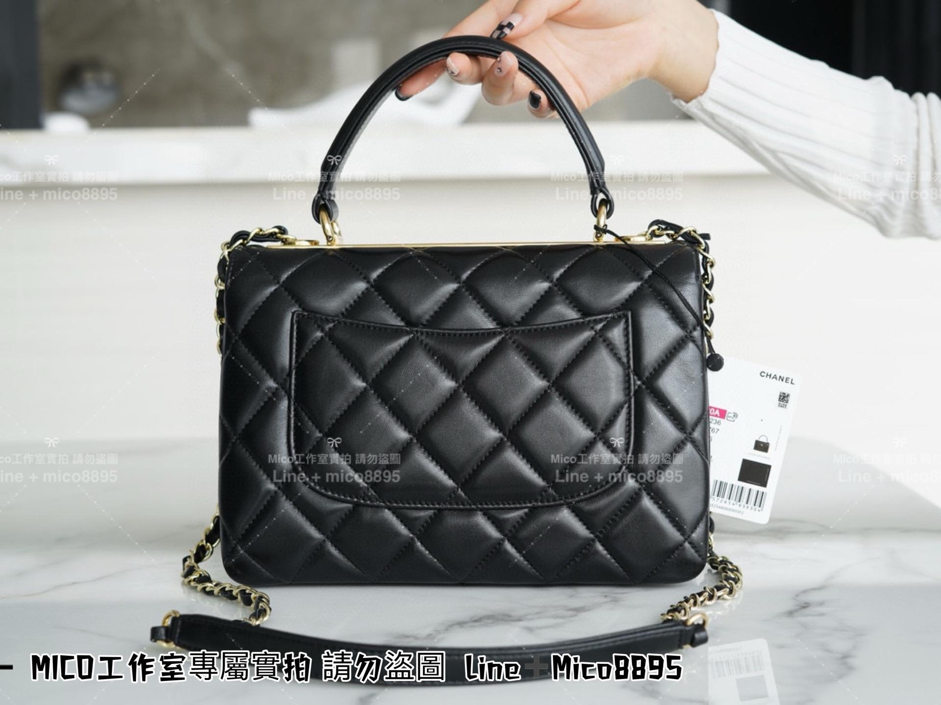 Chanel 香奈兒 知性風 黑色小羊皮 經典款 菱格Trendy cc 手提肩背風琴包 25cm