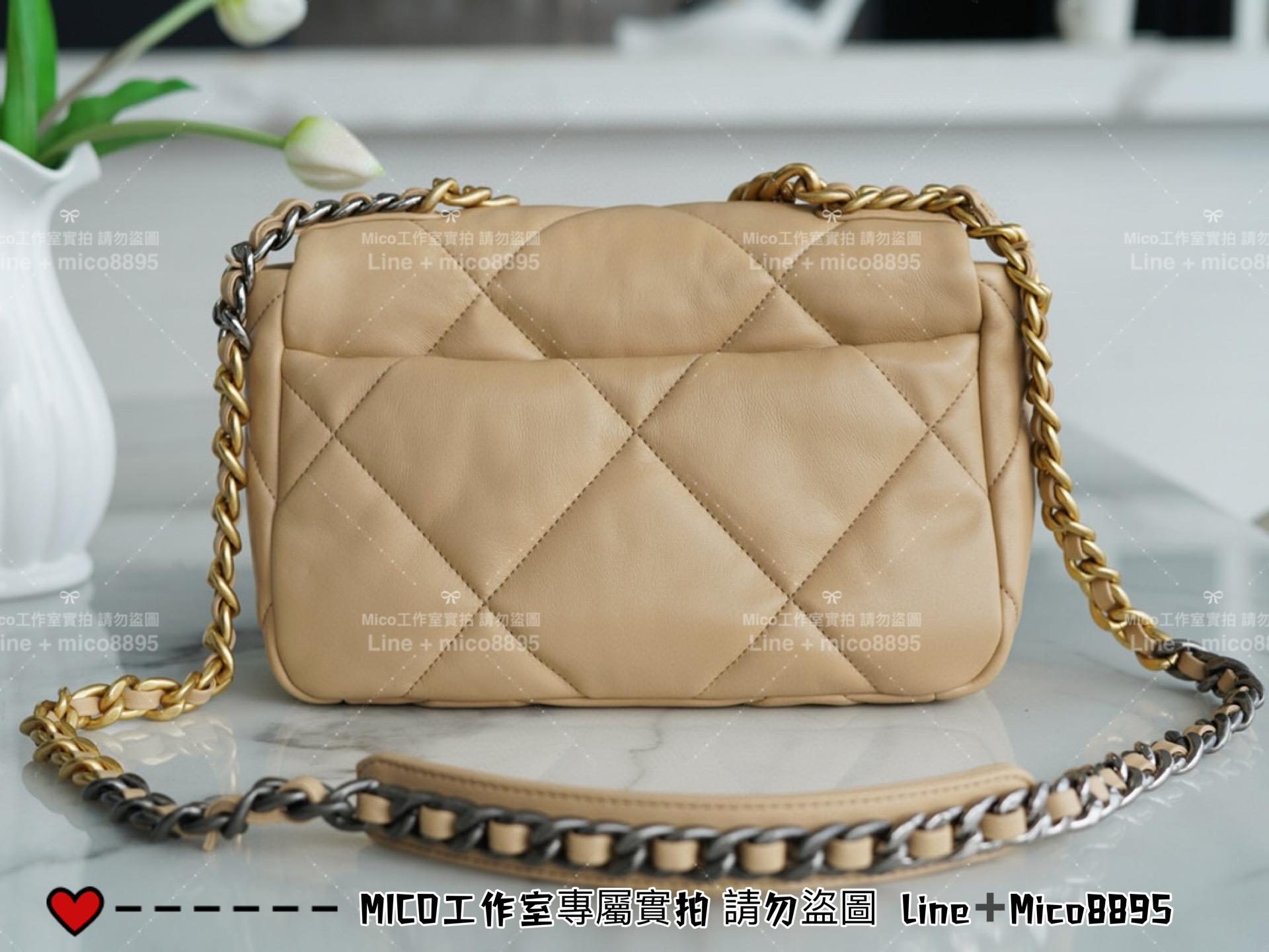 CHANEL 19系列 杏色小號/19Bag 19包 枕套包 斜跨手提包 26cm