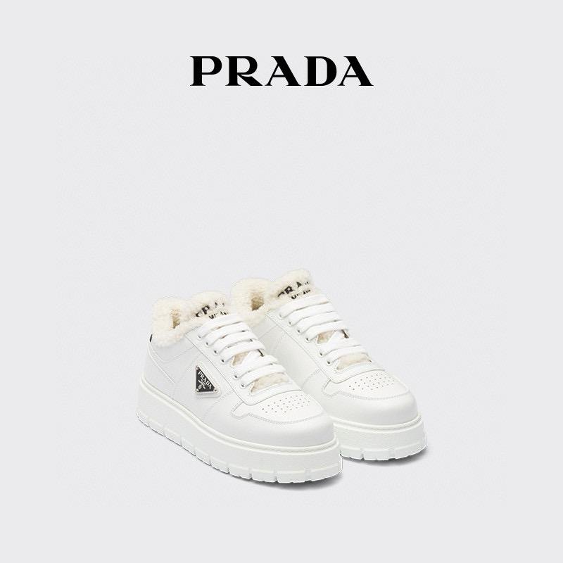 Prada 早秋秀款 白色羊毛裏 Sneaker Downtown運動鞋/休閒鞋 35-40