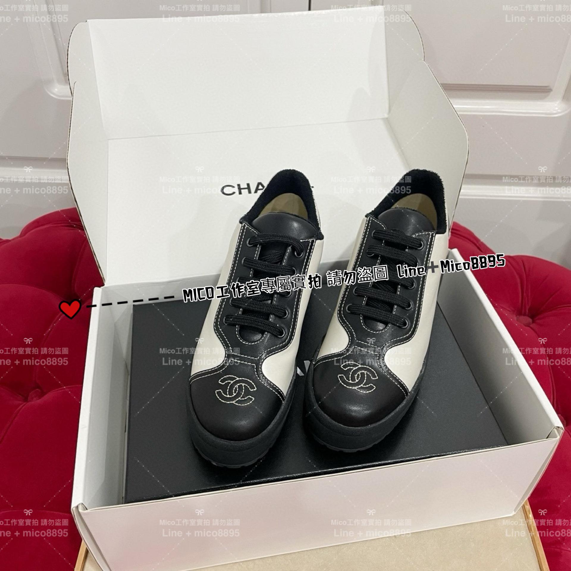 Chanel  Vigtage中古鞋，懷舊款 黑白拼接羊皮復古風休閒鞋 35-40