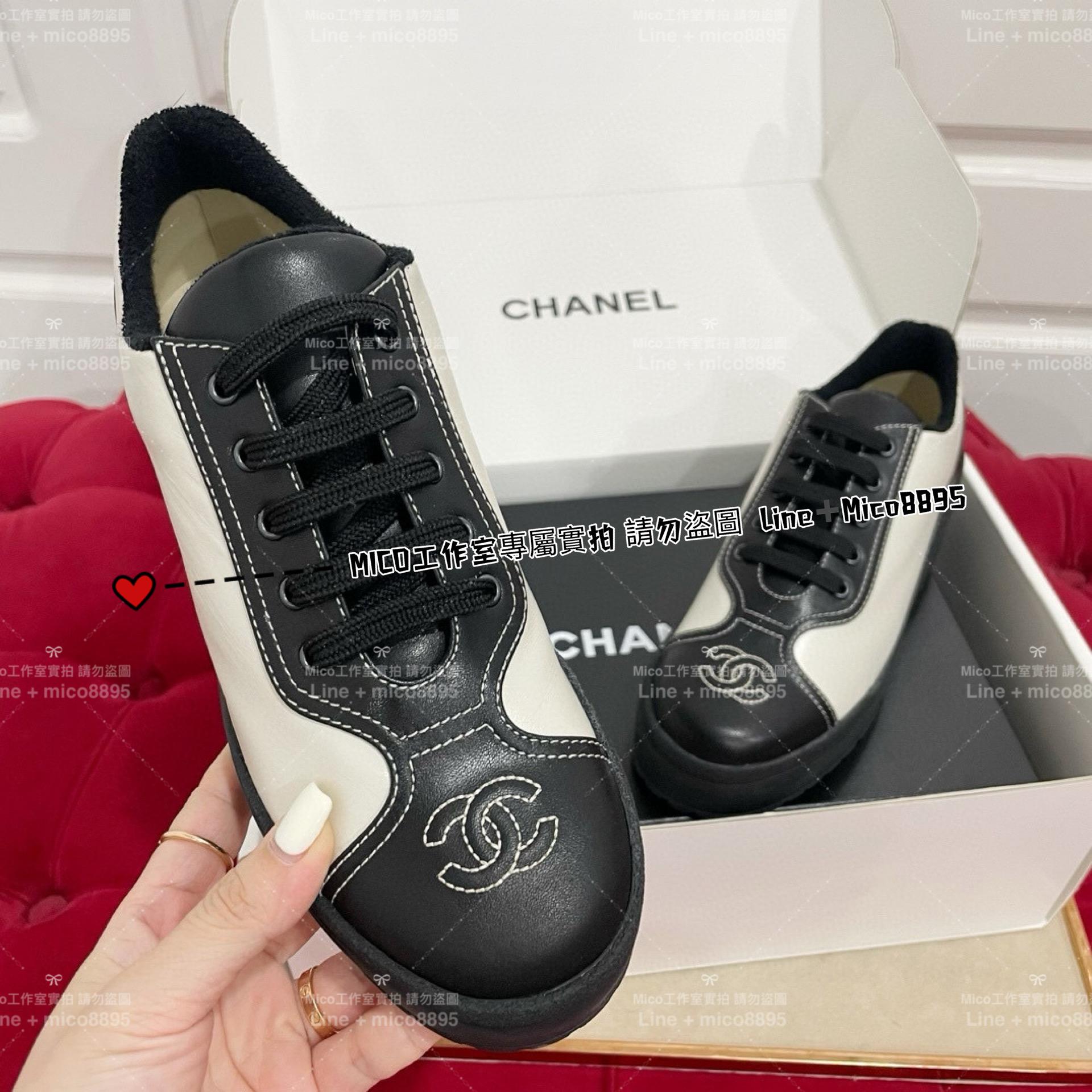 Chanel  Vigtage中古鞋，懷舊款 黑白拼接羊皮復古風休閒鞋 35-40