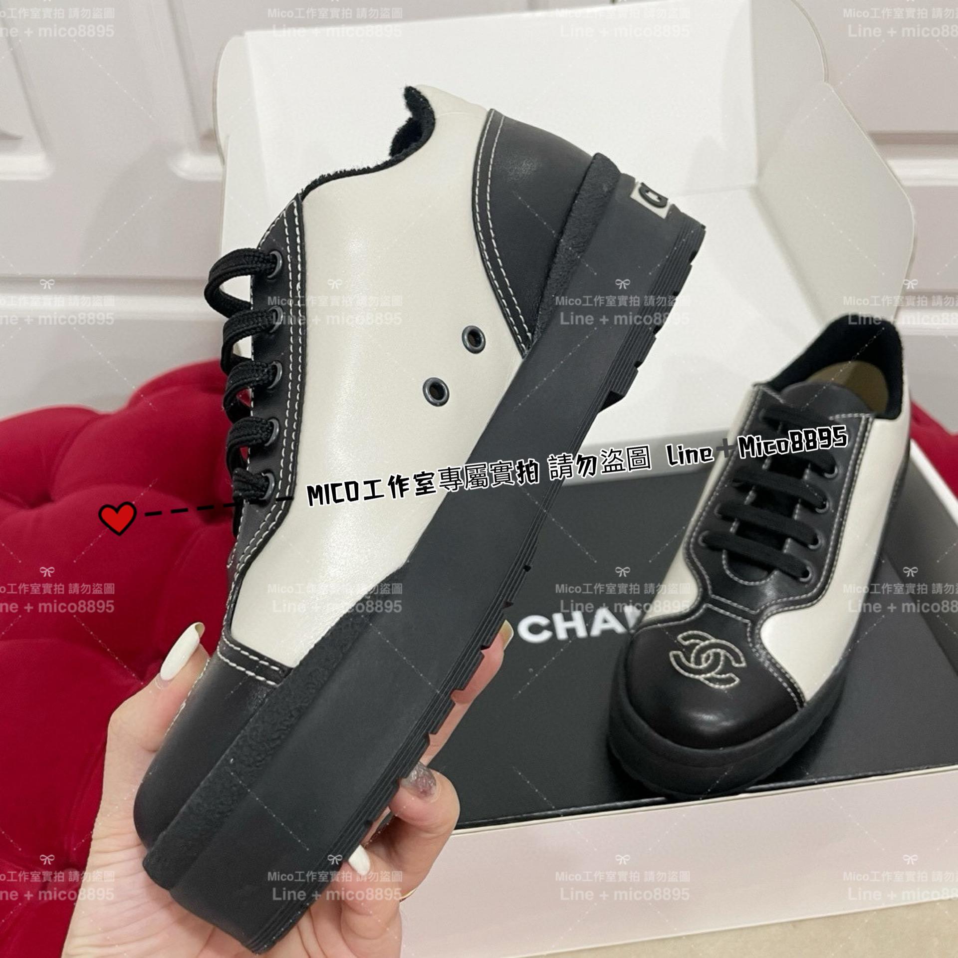 Chanel  Vigtage中古鞋，懷舊款 黑白拼接羊皮復古風休閒鞋 35-40