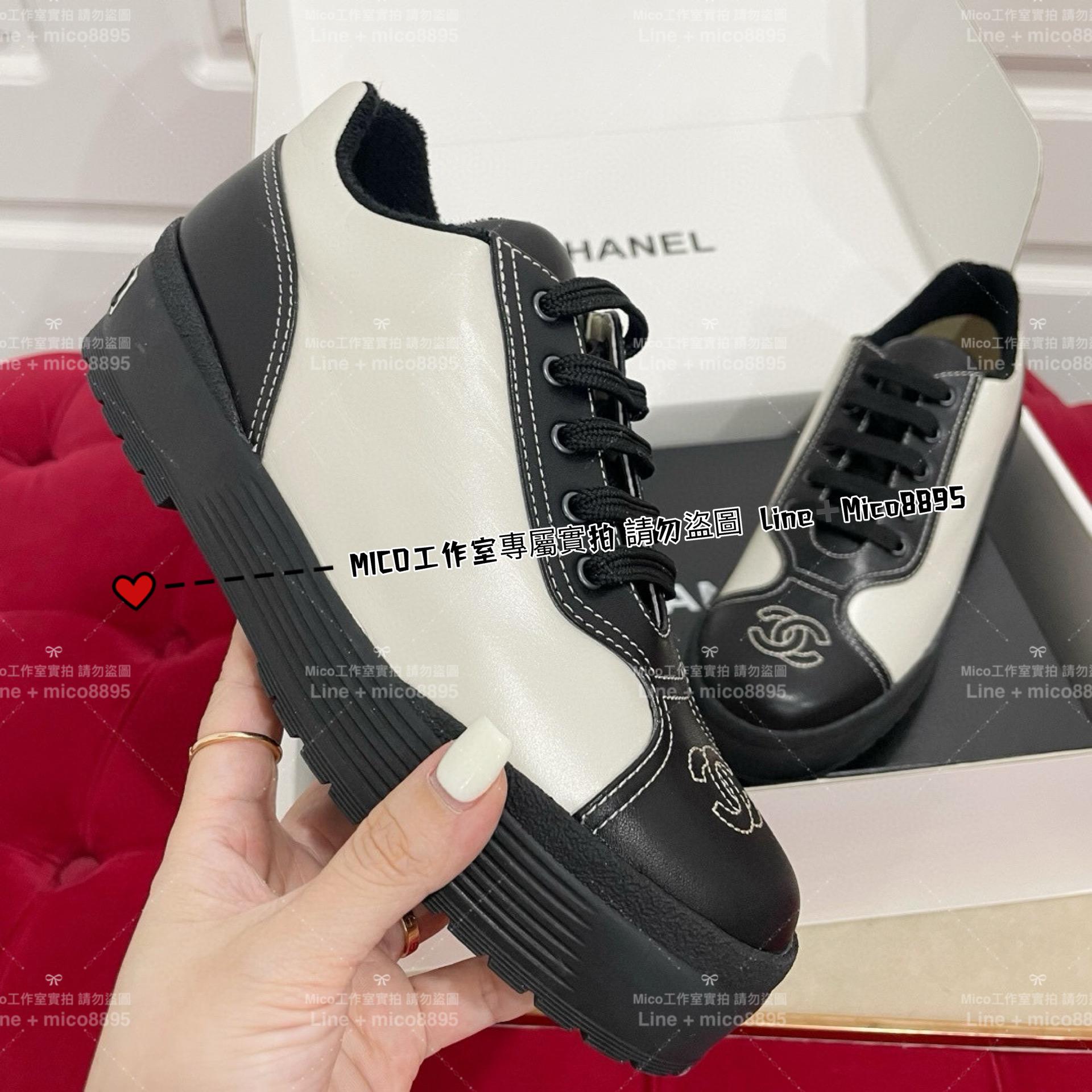 Chanel  Vigtage中古鞋，懷舊款 黑白拼接羊皮復古風休閒鞋 35-40